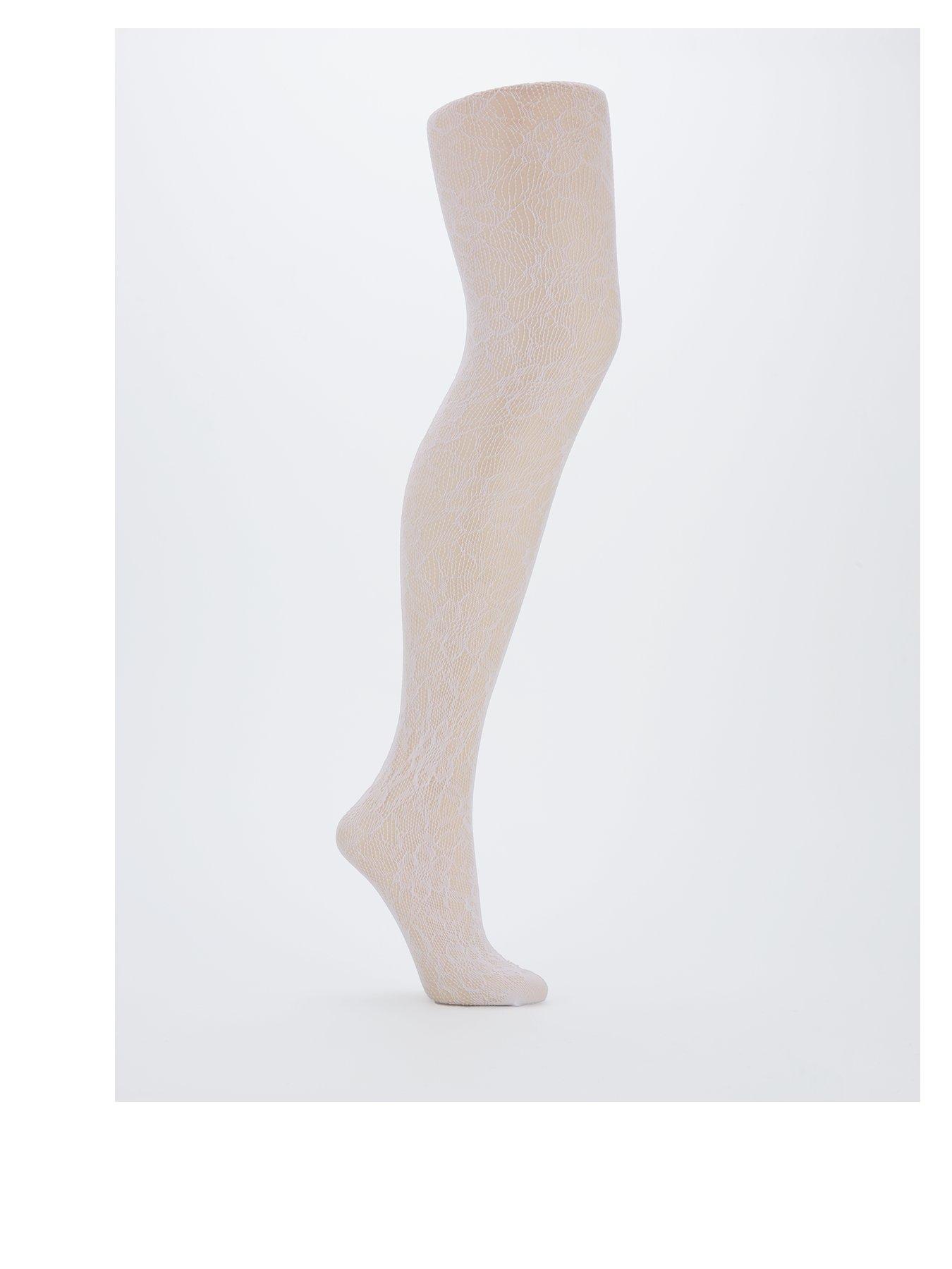 V by Very Lace Floral Tights - White