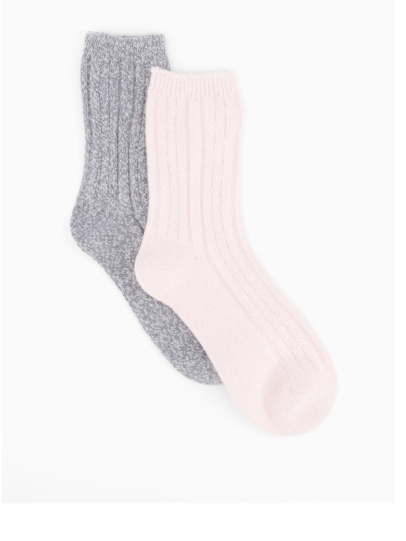 V by Very 2pk Thermal Socks Pink & Grey