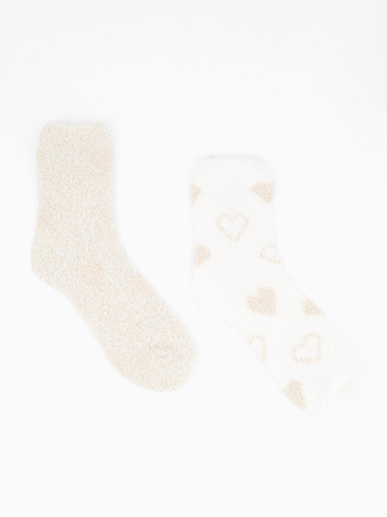 V by Very 2 Pack Heart Cosy Socks - Cream