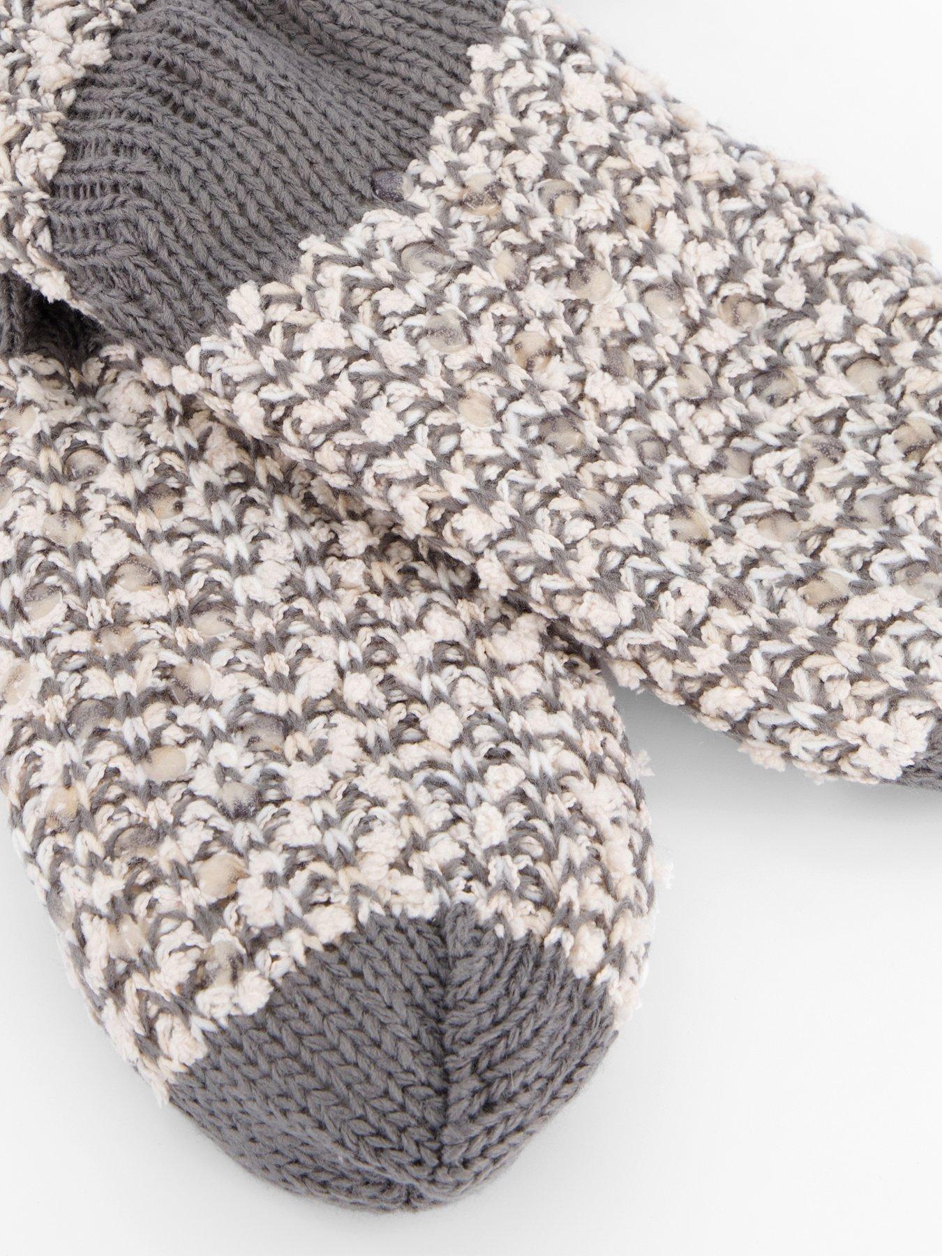 Image 3 of 4 of The Very Collection Cable Fleece Lined Socks With Pom Pom - Grey