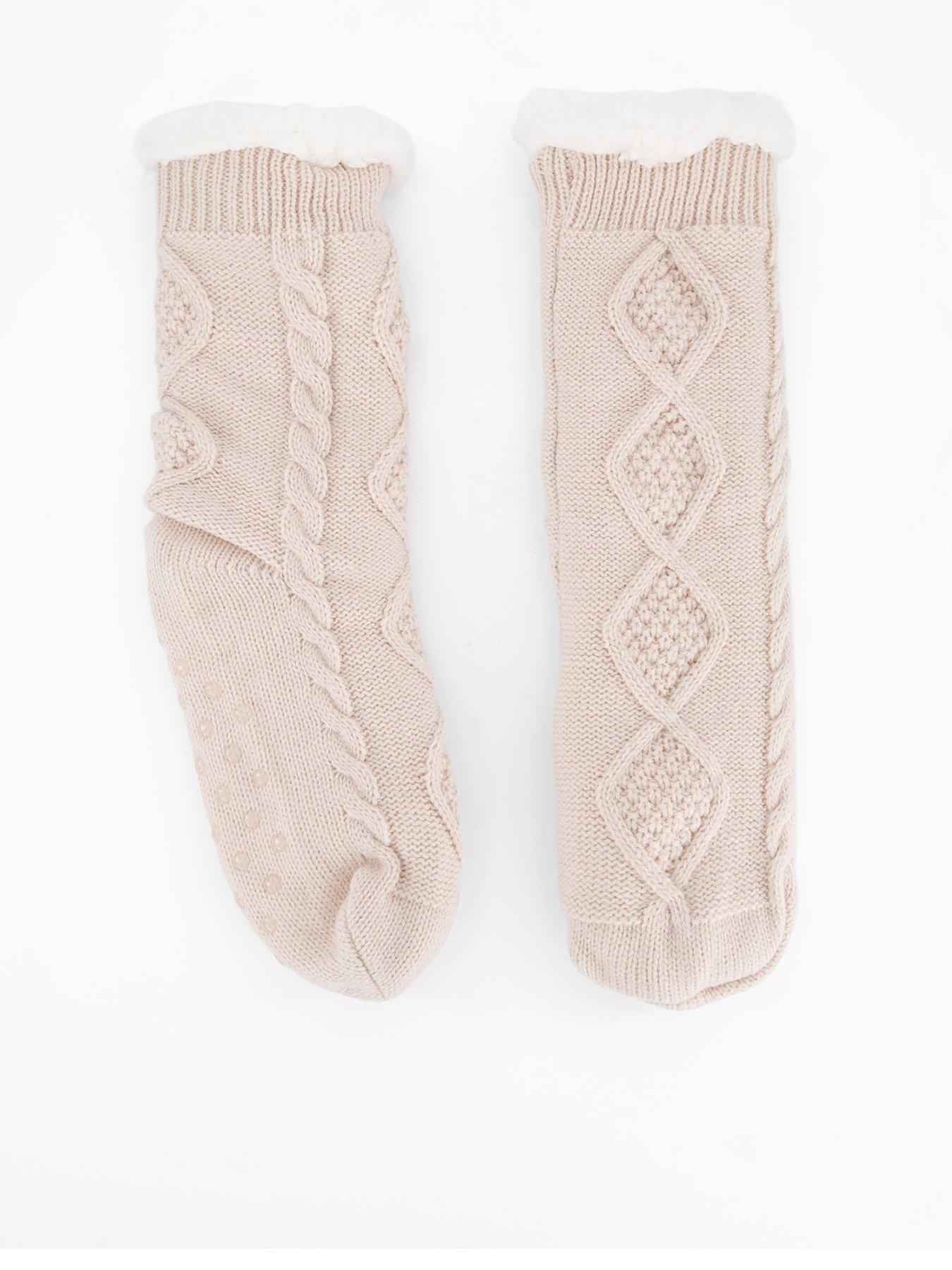  image of the-very-collection-cable-fleece-lined-socks-beige