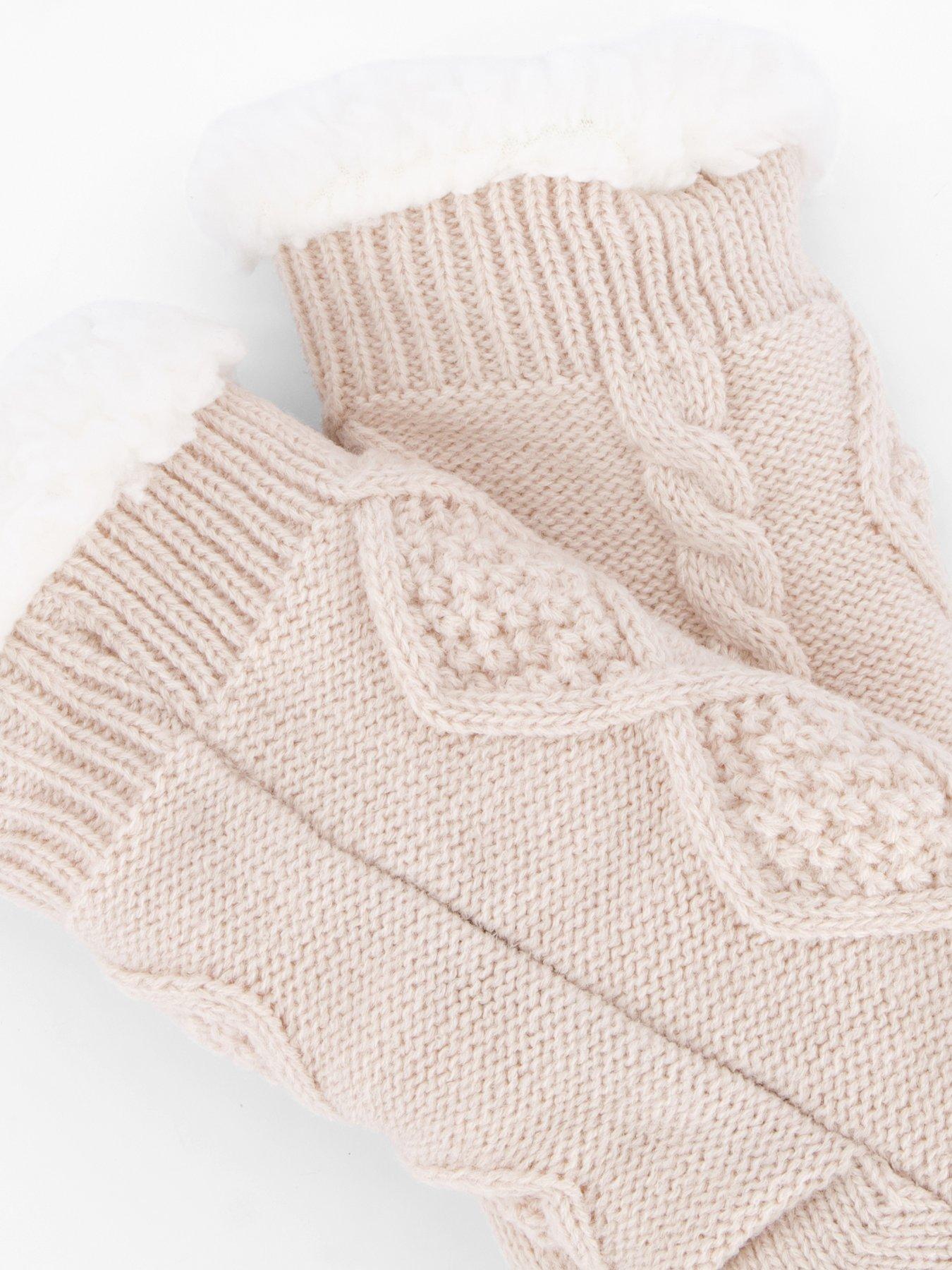  image of the-very-collection-cable-fleece-lined-socks-beige