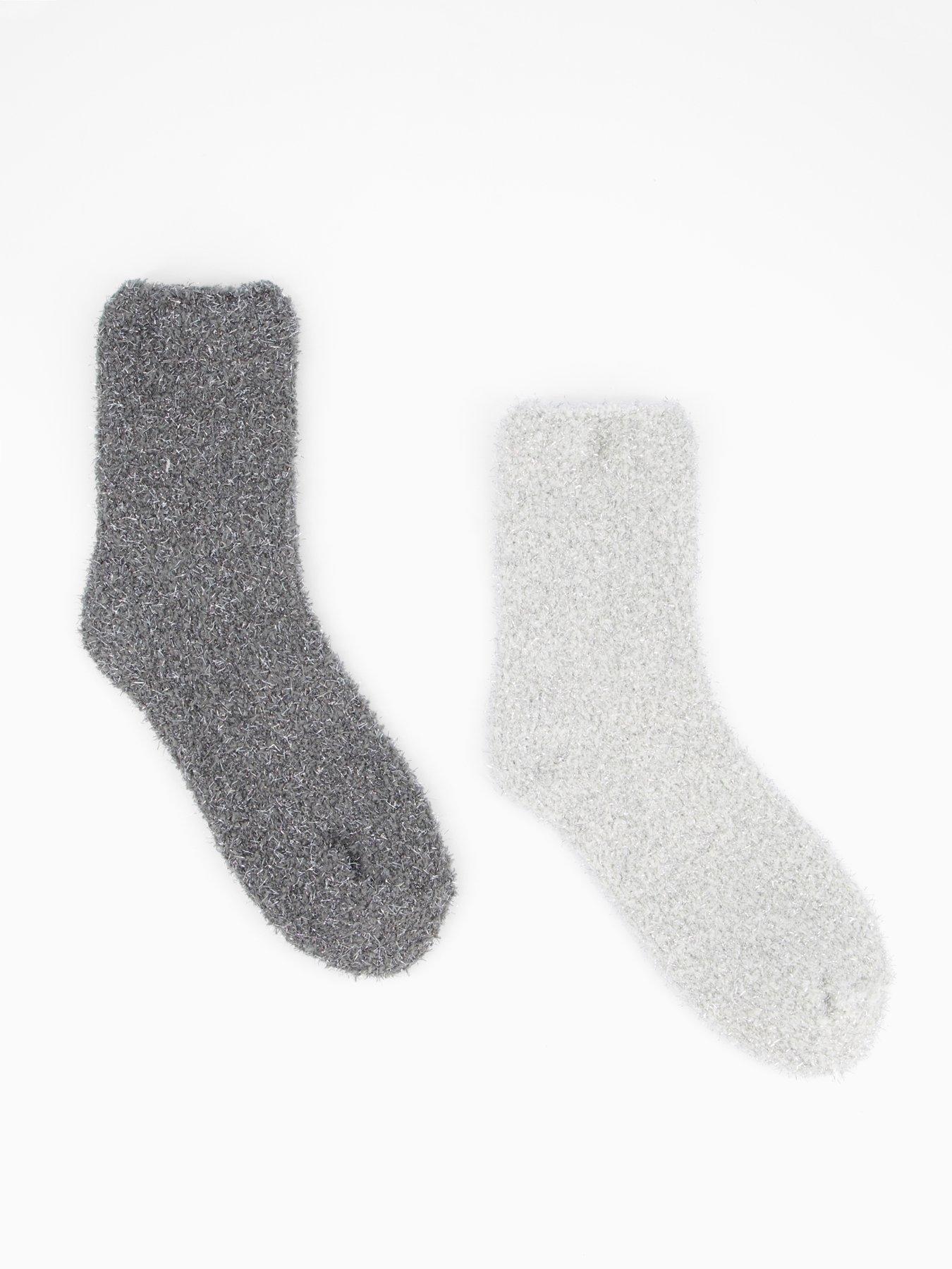  image of the-very-collection-2-pack-cosy-glitter-socks-grey