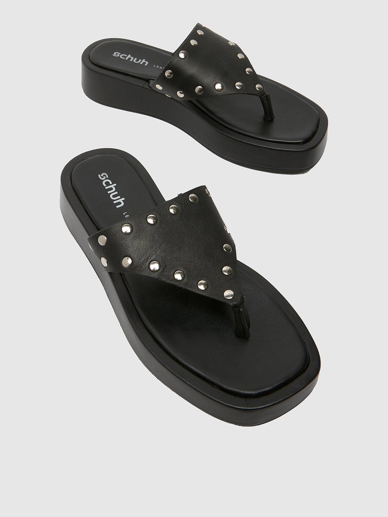 Image 1 of 4 of Schuh Toryn Stud Toe Post Sandal - Black
