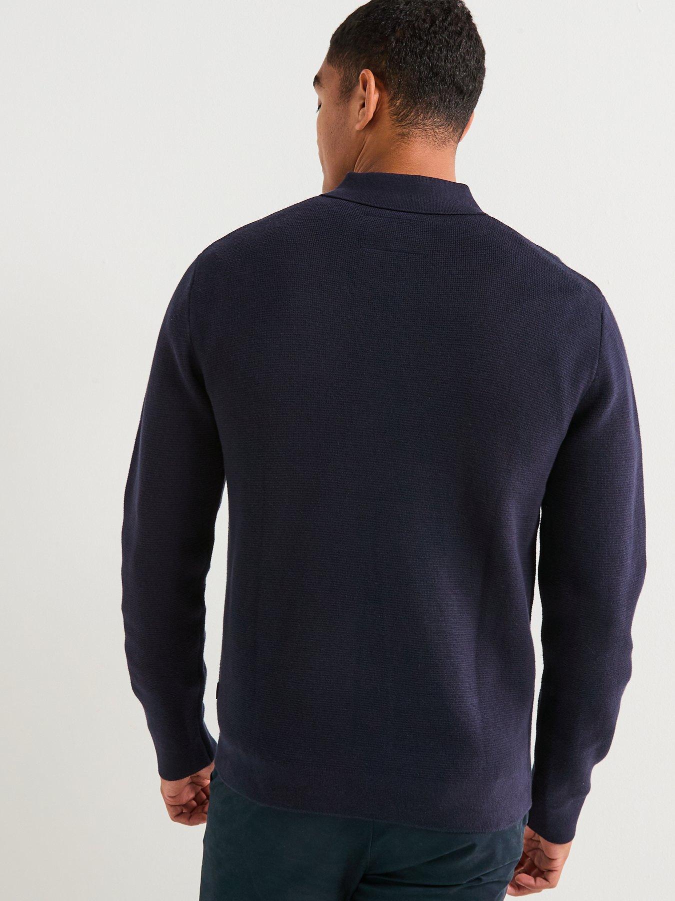 Image 2 of 6 of Jack & Jones Milano Stretch Quarter Zip Knitted Polo Shirt - Navy