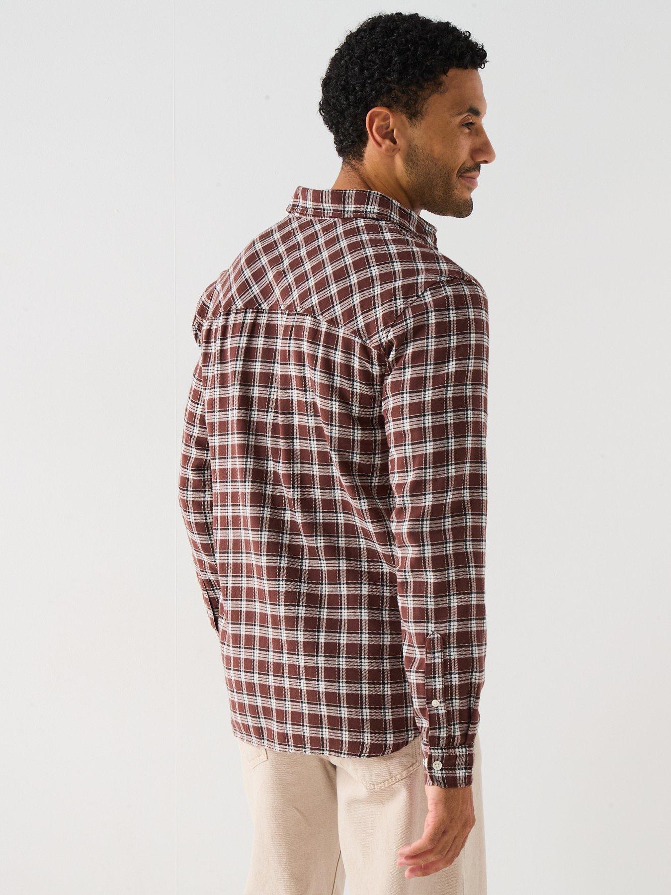  image of jack-jones-joshua-flannel-check-long-sleeve-shirt-brown