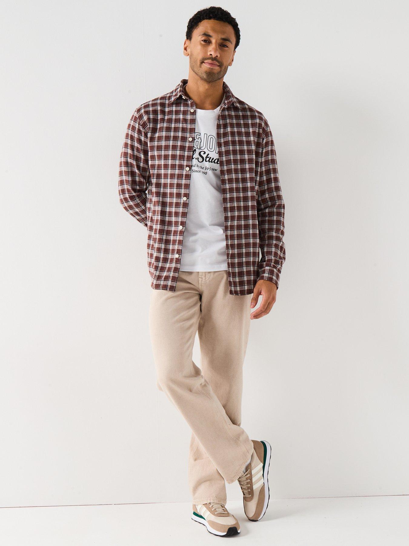  image of jack-jones-joshua-flannel-check-long-sleeve-shirt-brown