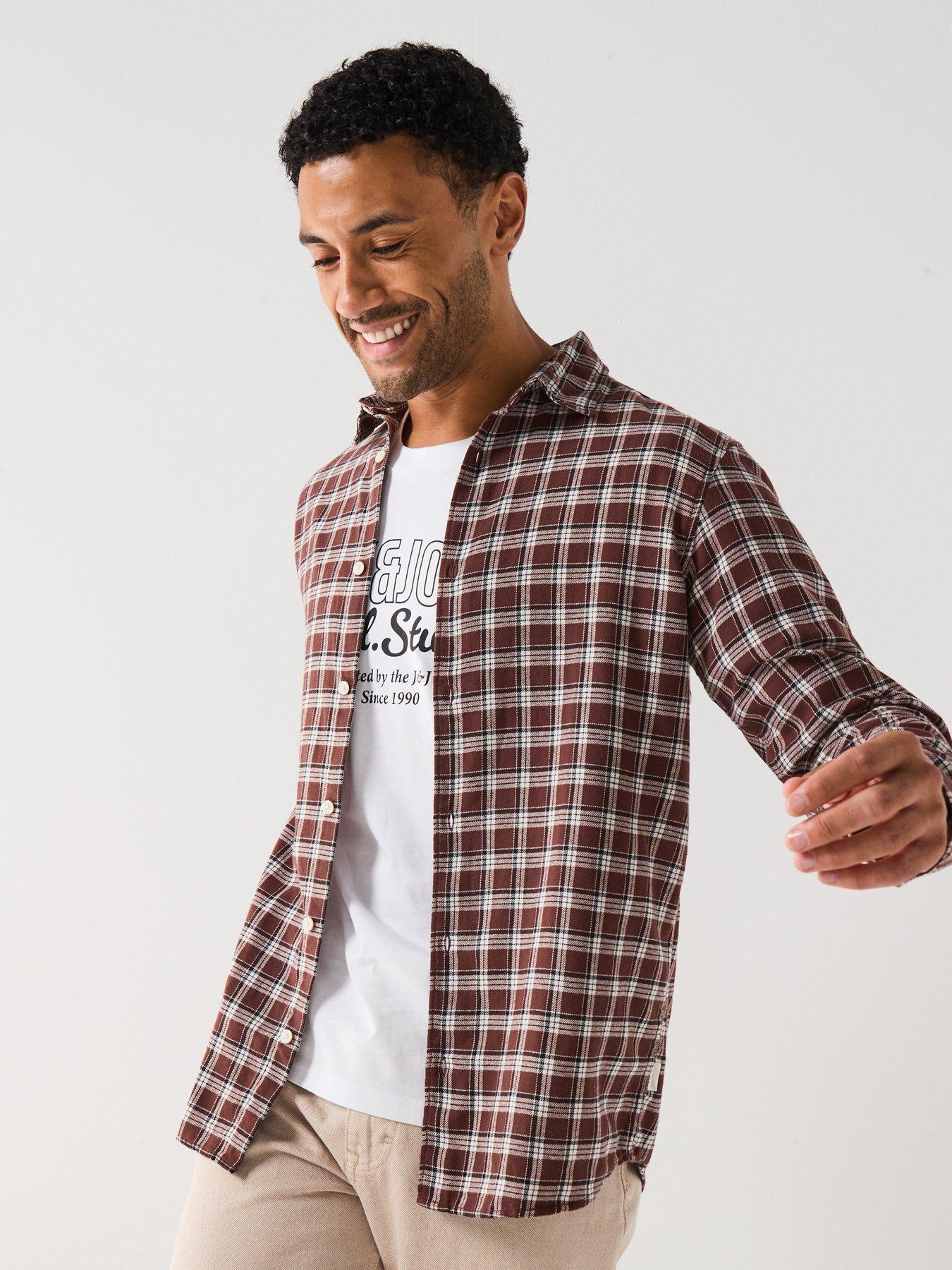  image of jack-jones-joshua-flannel-check-long-sleeve-shirt-brown