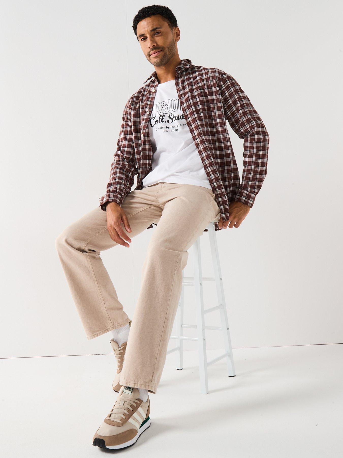  image of jack-jones-joshua-flannel-check-long-sleeve-shirt-brown