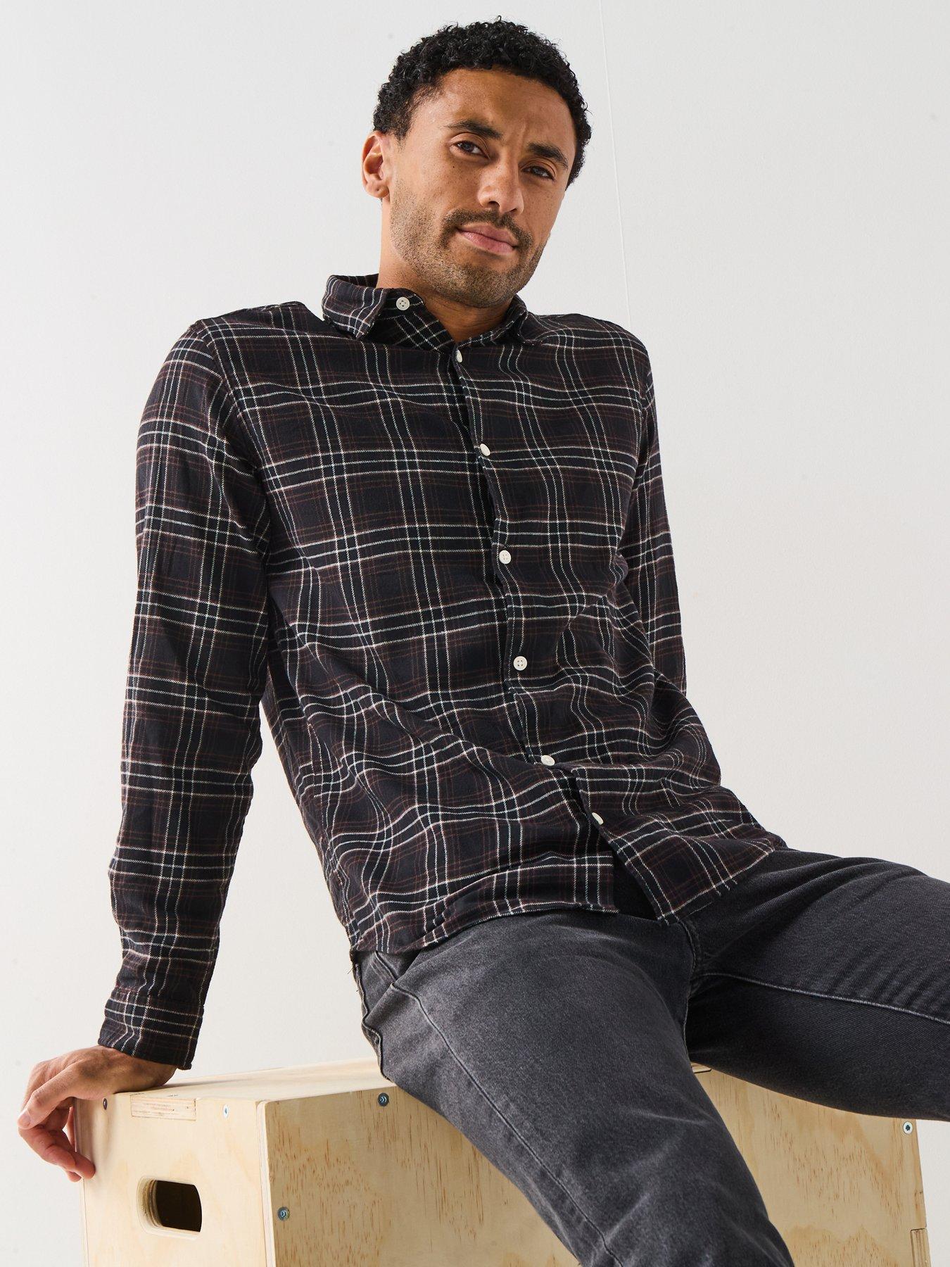  image of jack-jones-joshua-flannel-check-long-sleeve-shirt-black