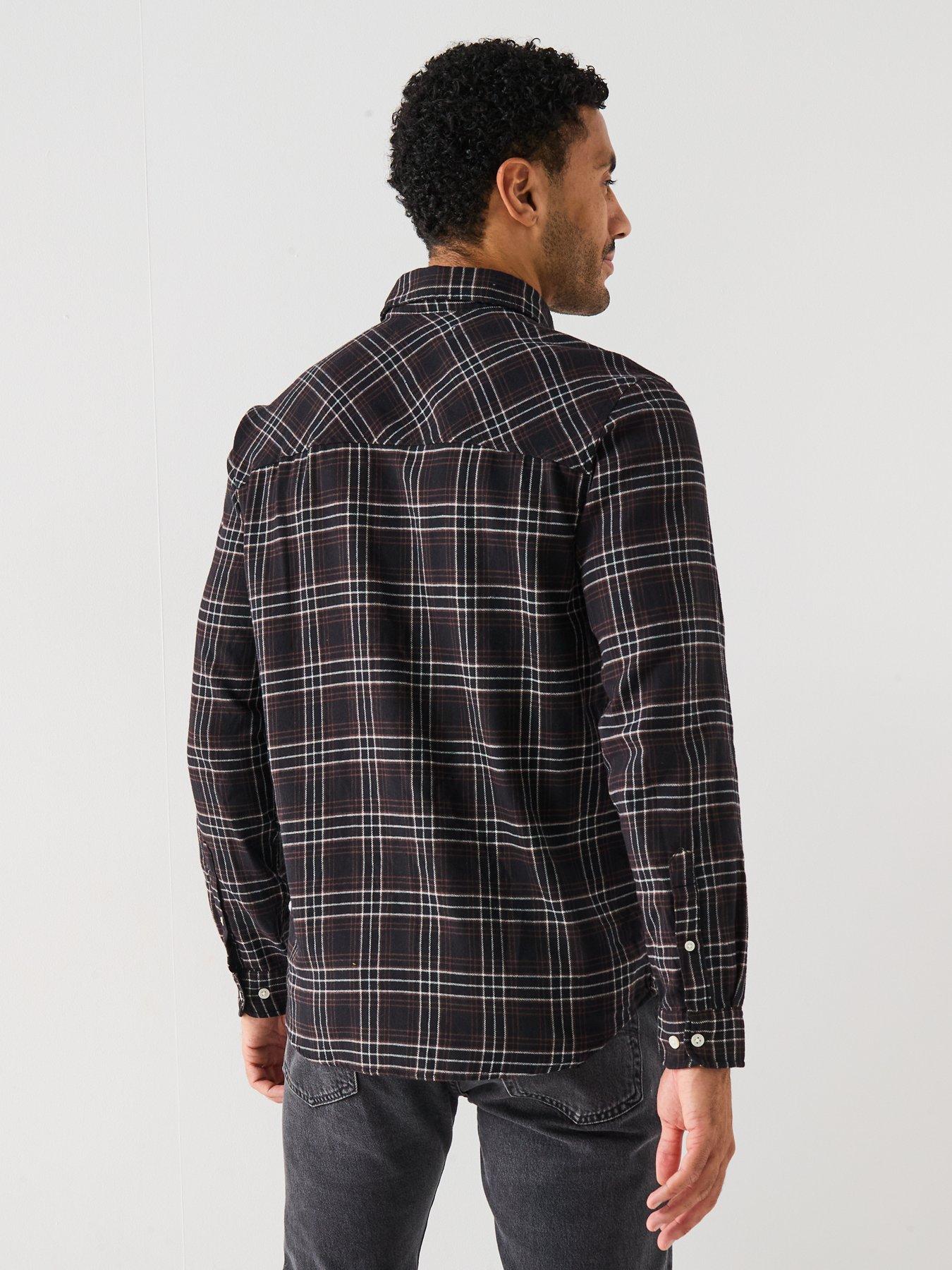  image of jack-jones-joshua-flannel-check-long-sleeve-shirt-black