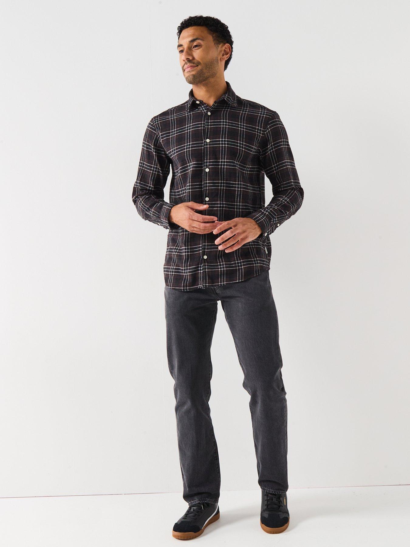  image of jack-jones-joshua-flannel-check-long-sleeve-shirt-black