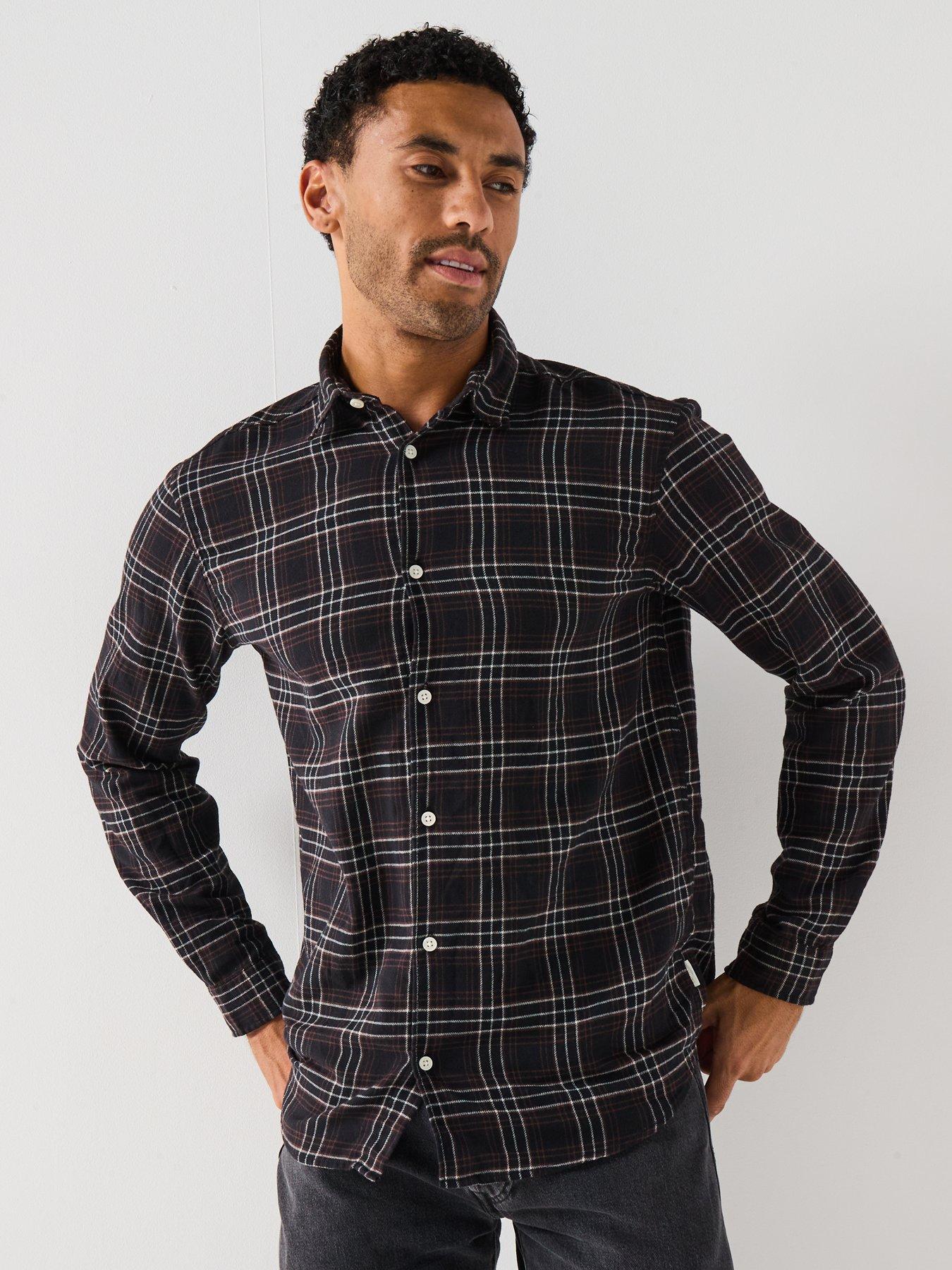  image of jack-jones-joshua-flannel-check-long-sleeve-shirt-black