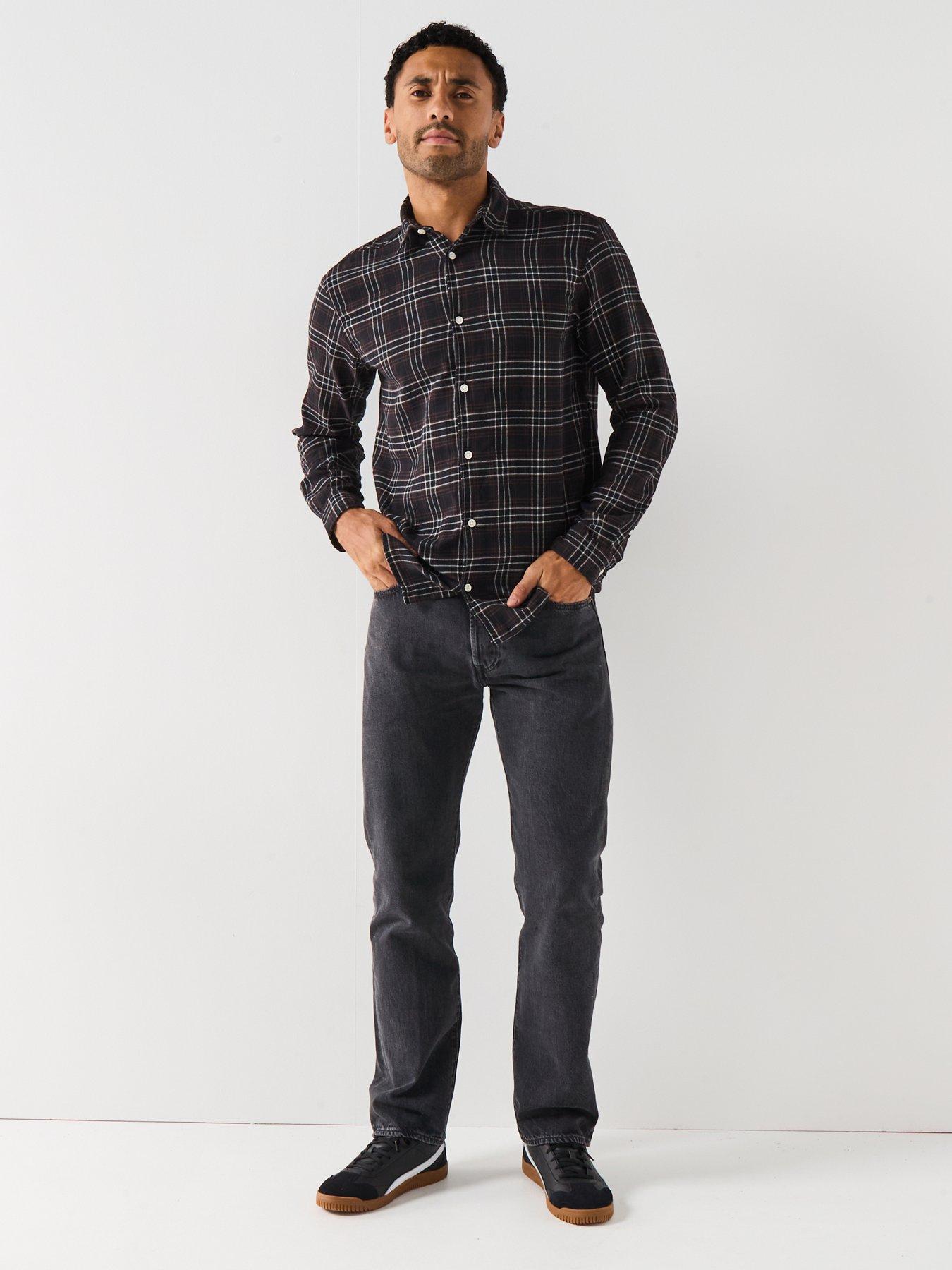  image of jack-jones-joshua-flannel-check-long-sleeve-shirt-black