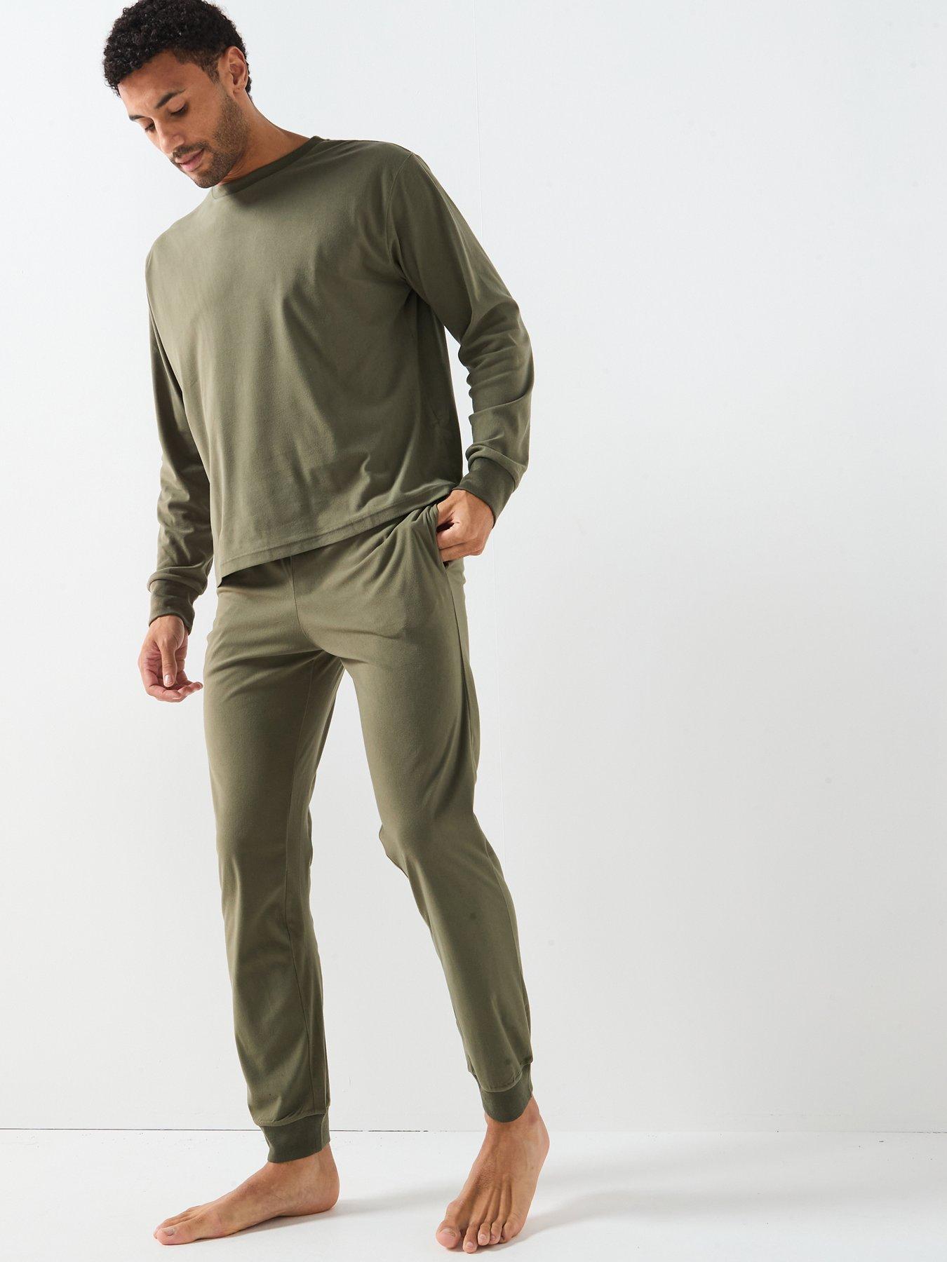 Jack & Jones Solid Loungewear Top and Bottom Set - Green