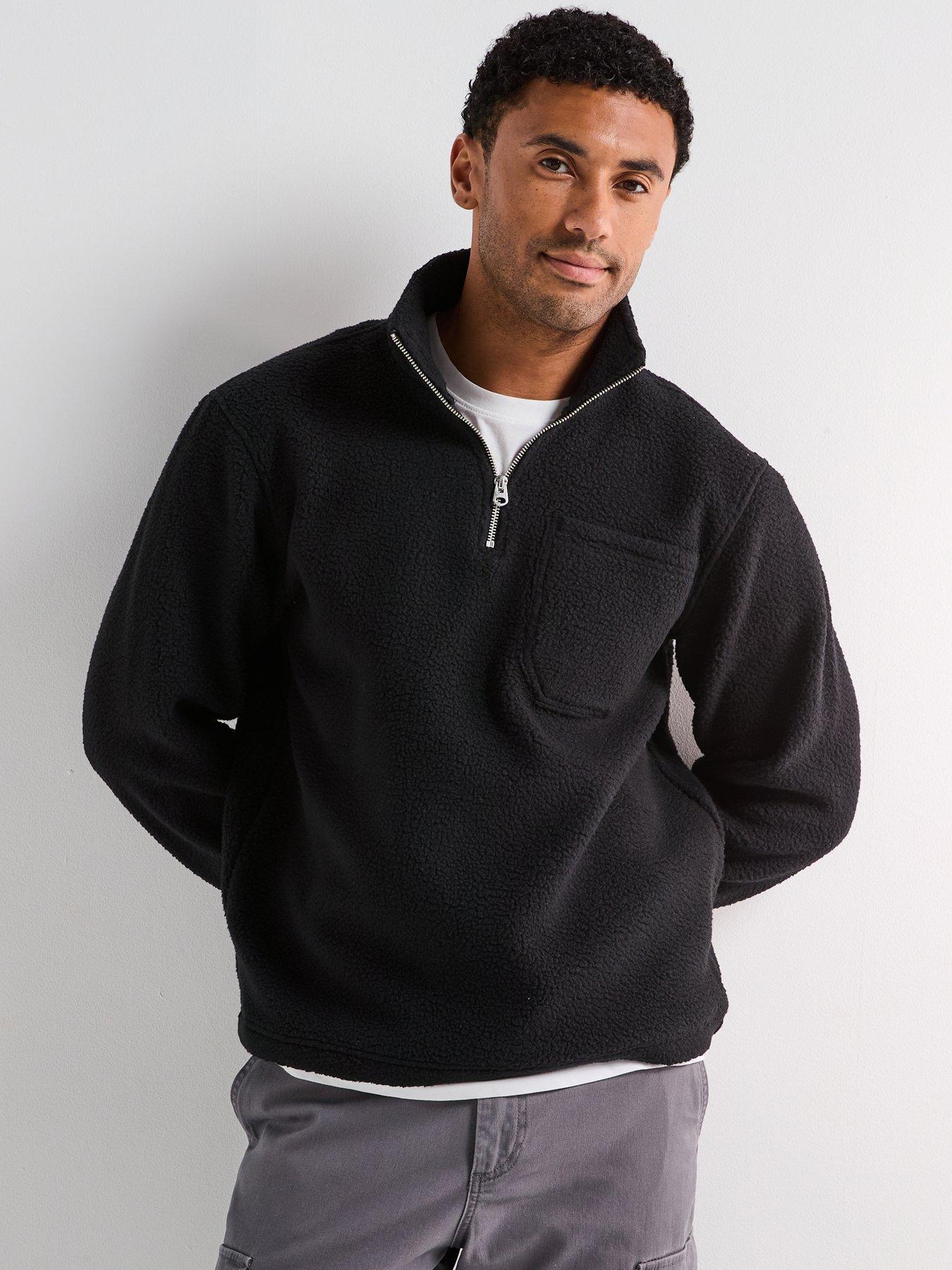 front image of jack-jones-joribiza-fleece-12-zip-sweat-black
