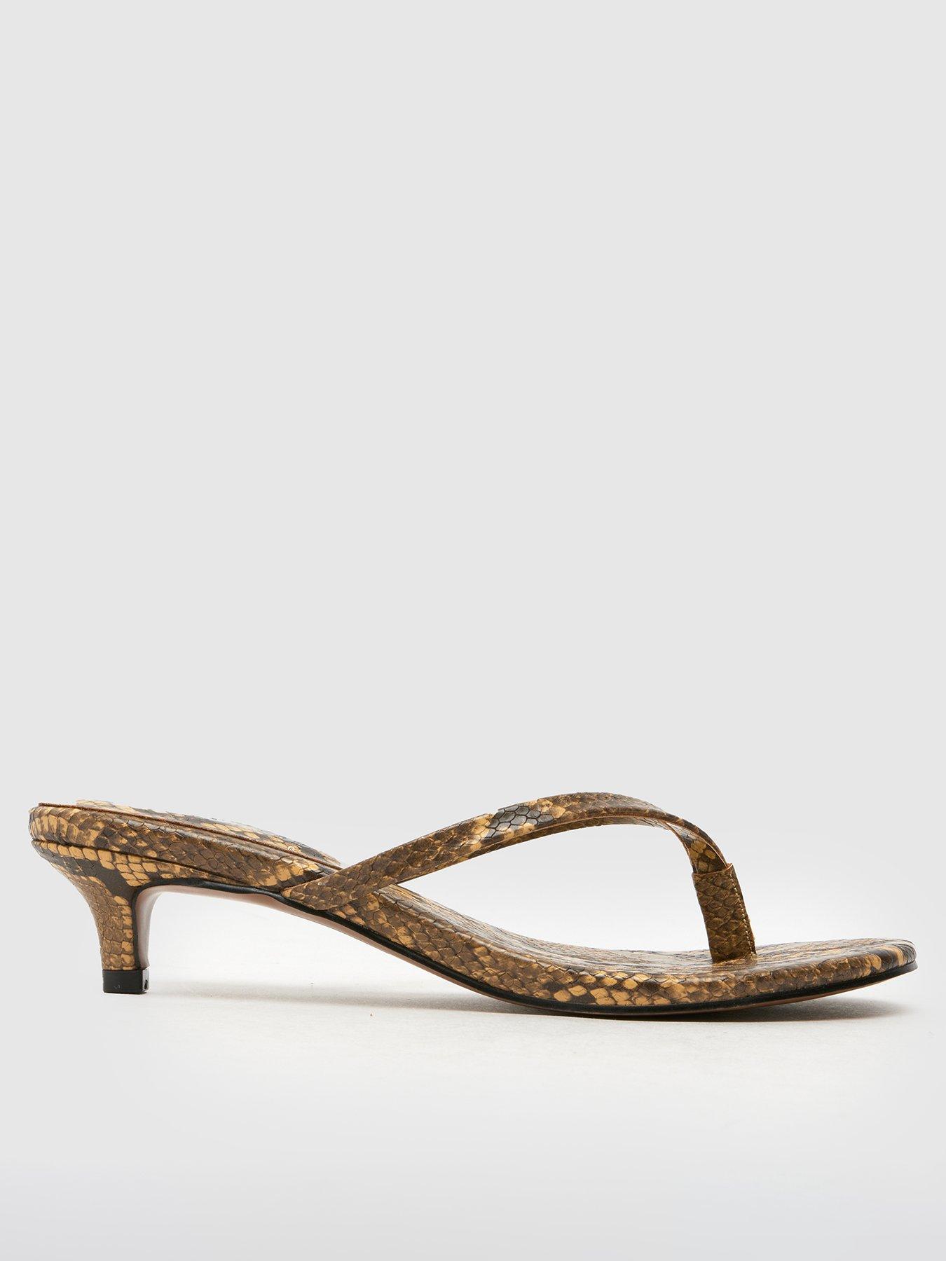 Image 1 of 4 of Schuh Sunnie Toe Post Kitten Heel Sandals - Snakeskin