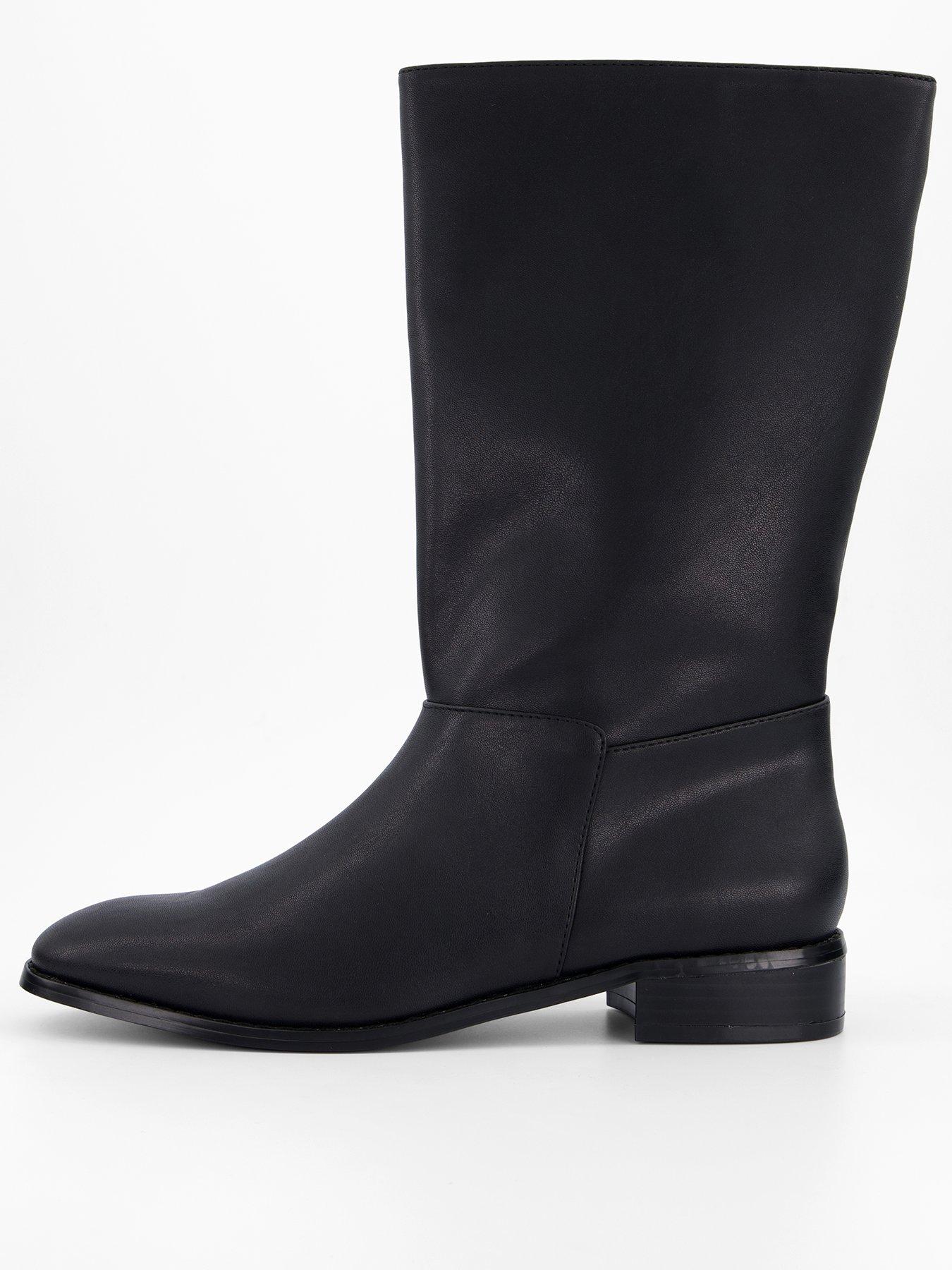 front image of the-very-collection-low-block-heel-calf-length-boots-black