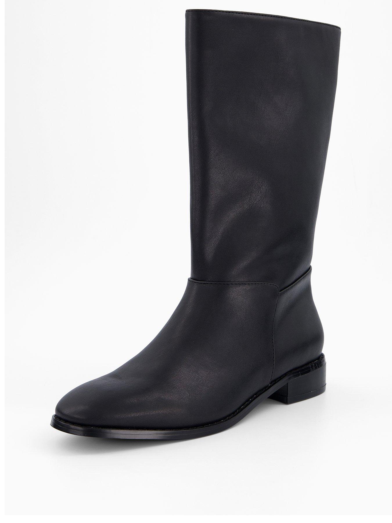  image of the-very-collection-low-block-heel-calf-length-boots-black