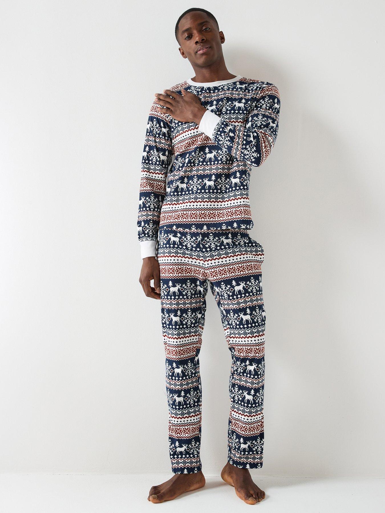  image of jack-jones-solid-fairisle-loungewear-top-and-bottom-set-black