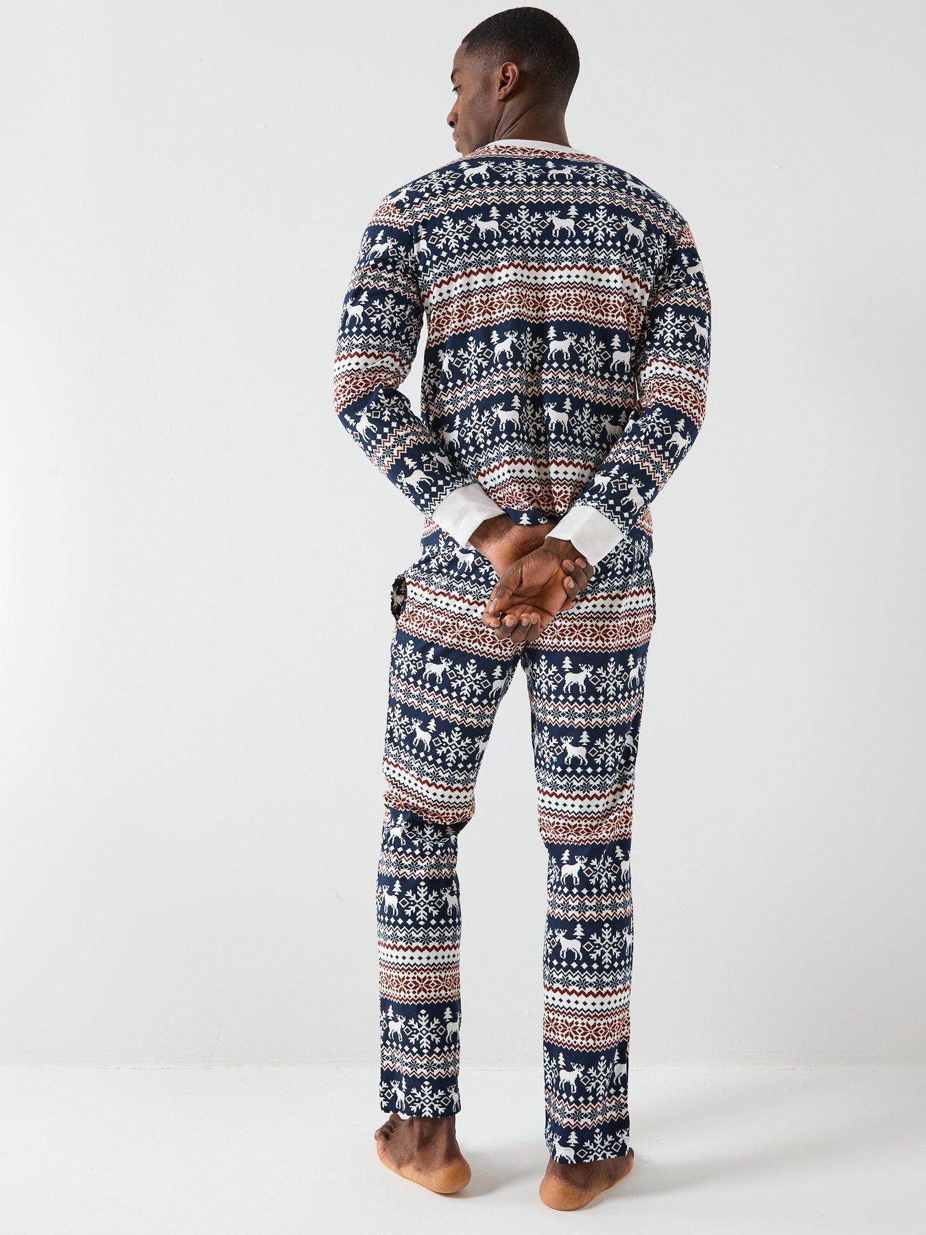  image of jack-jones-solid-fairisle-loungewear-top-and-bottom-set-black