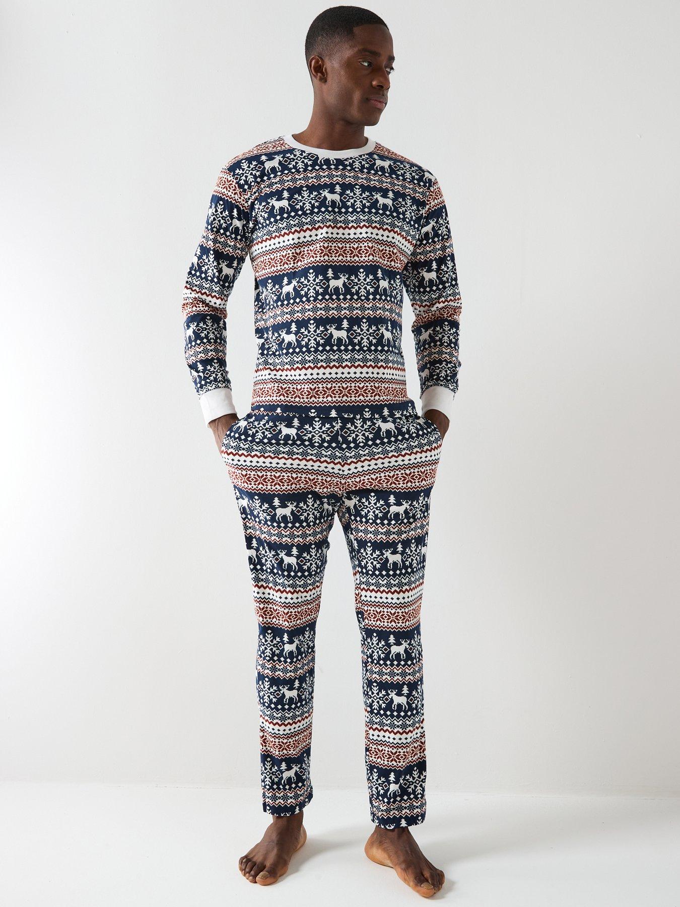  image of jack-jones-solid-fairisle-loungewear-top-and-bottom-set-black