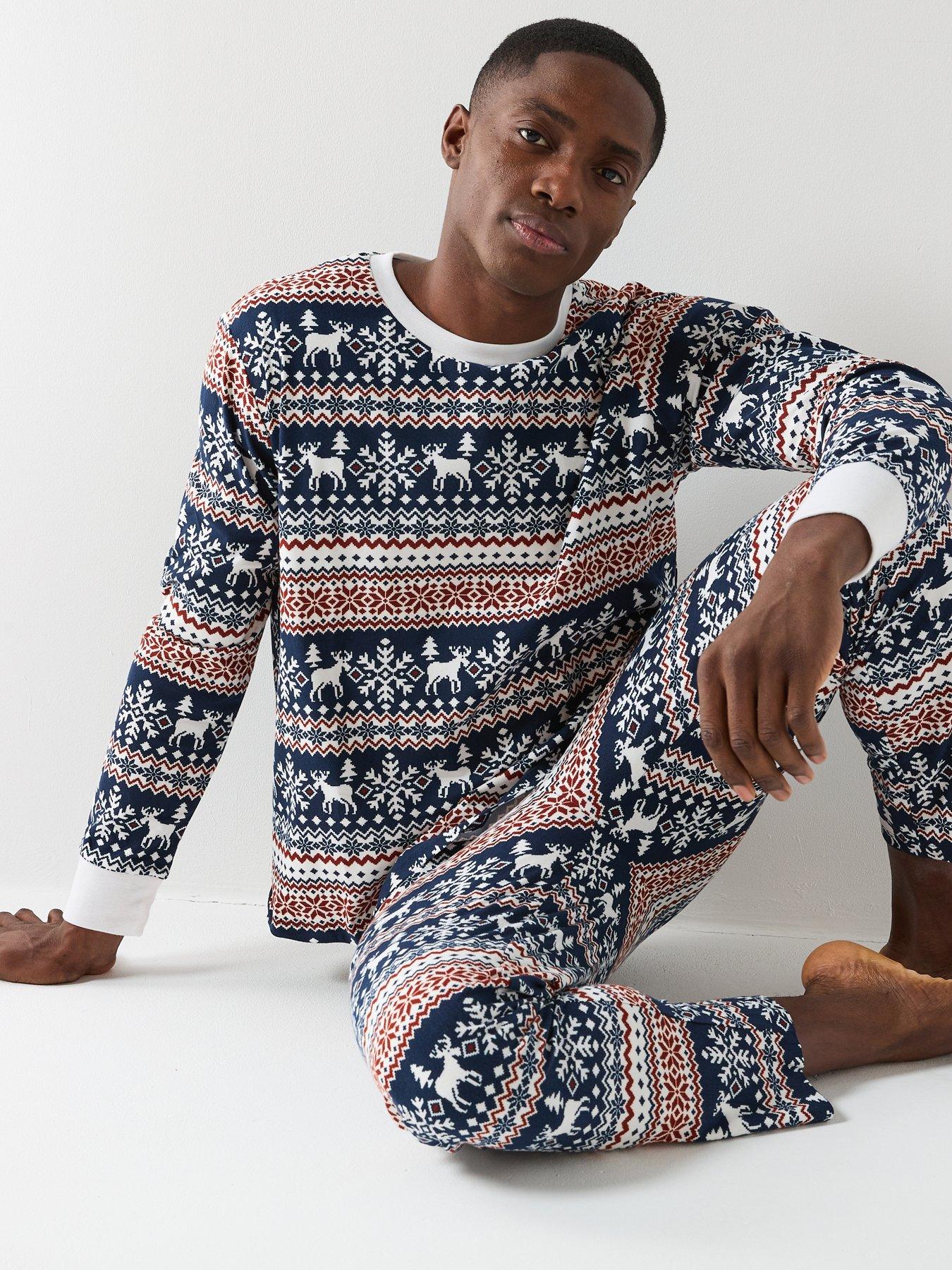  image of jack-jones-solid-fairisle-loungewear-top-and-bottom-set-black