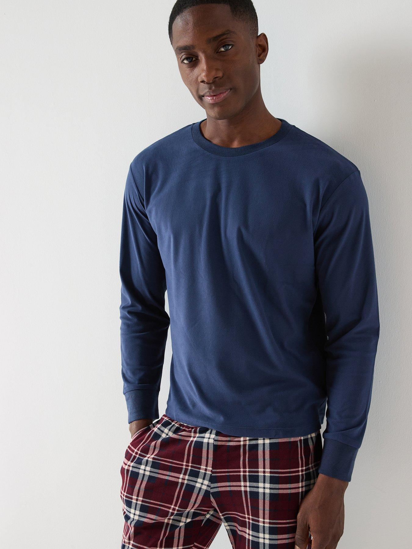  image of jack-jones-solid-loungewear-top-and-bottom-set-navy