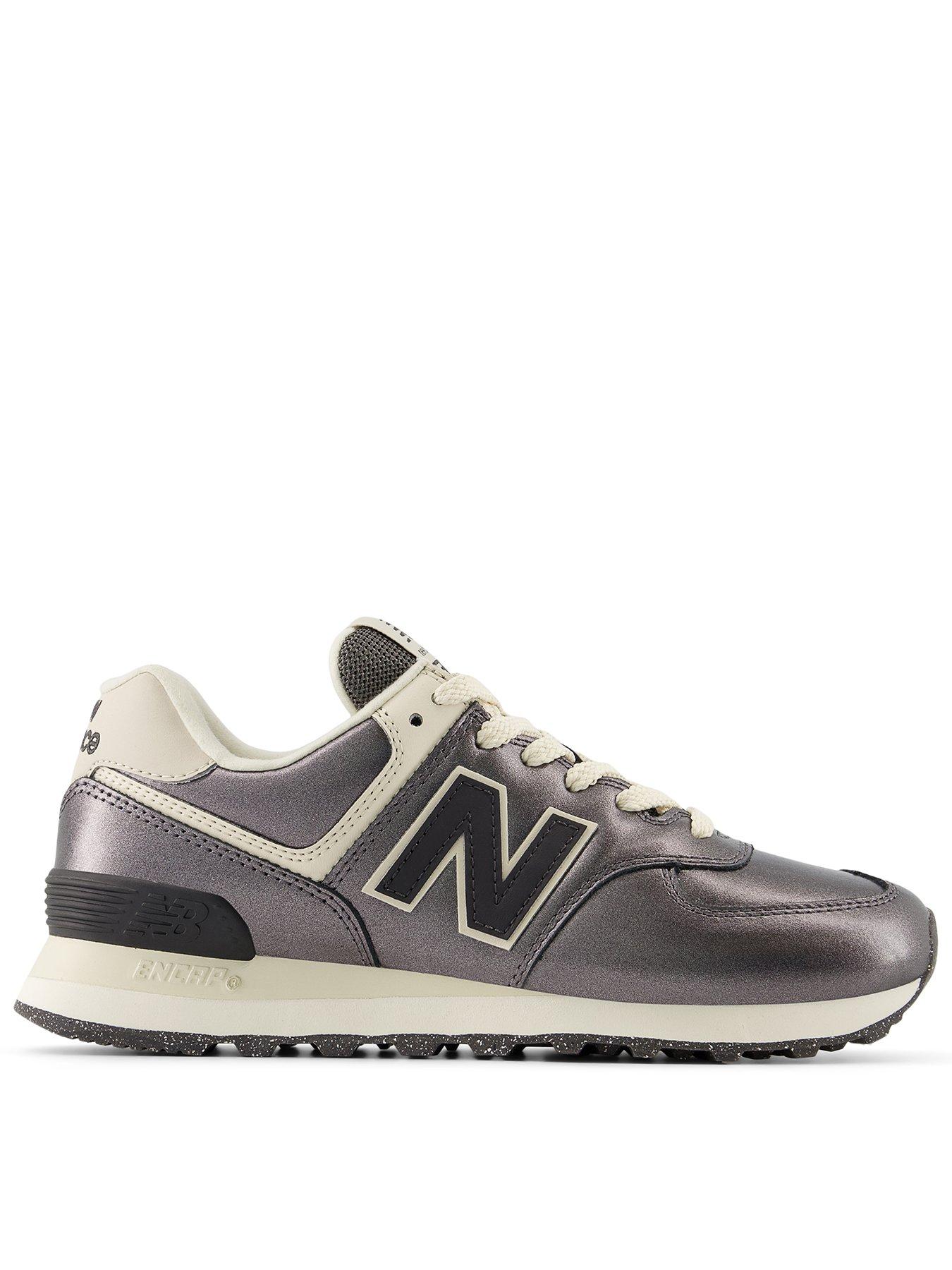 front image of new-balance-womens-574-trainers-dark-silver