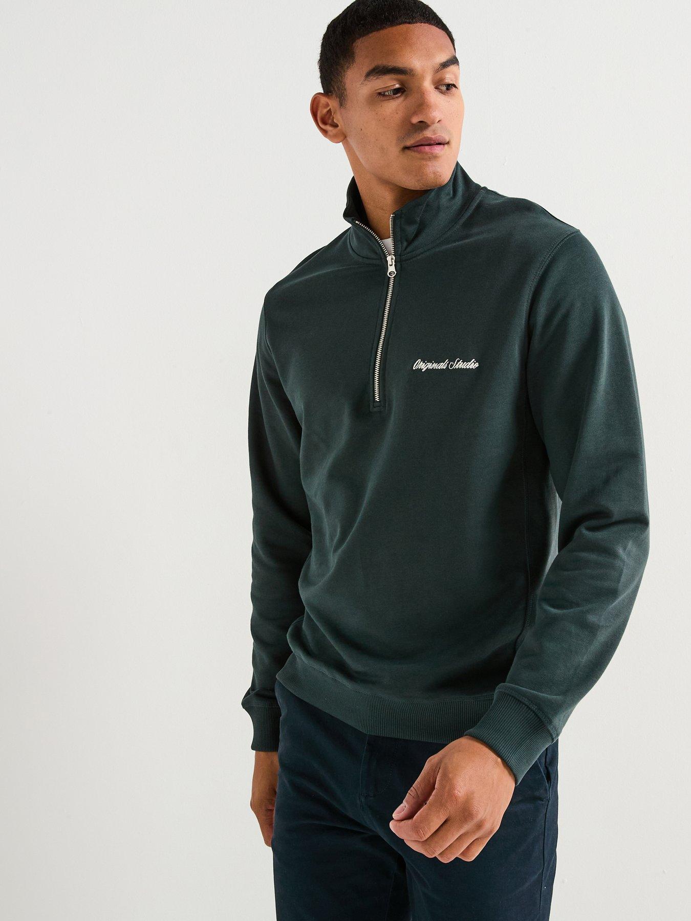 undefined Norrebro Embroidered Half Zip Sweat Top - Green