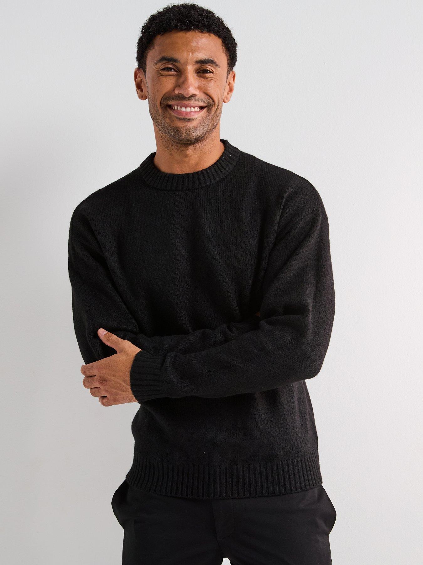  image of jack-jones-ollie-crew-neck-knitted-jumper-black