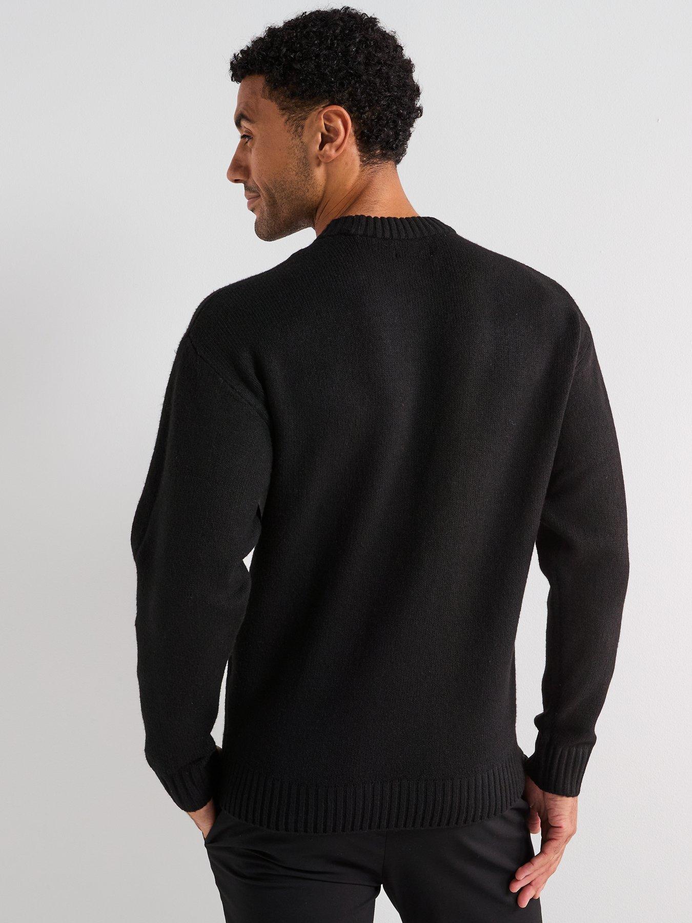  image of jack-jones-ollie-crew-neck-knitted-jumper-black