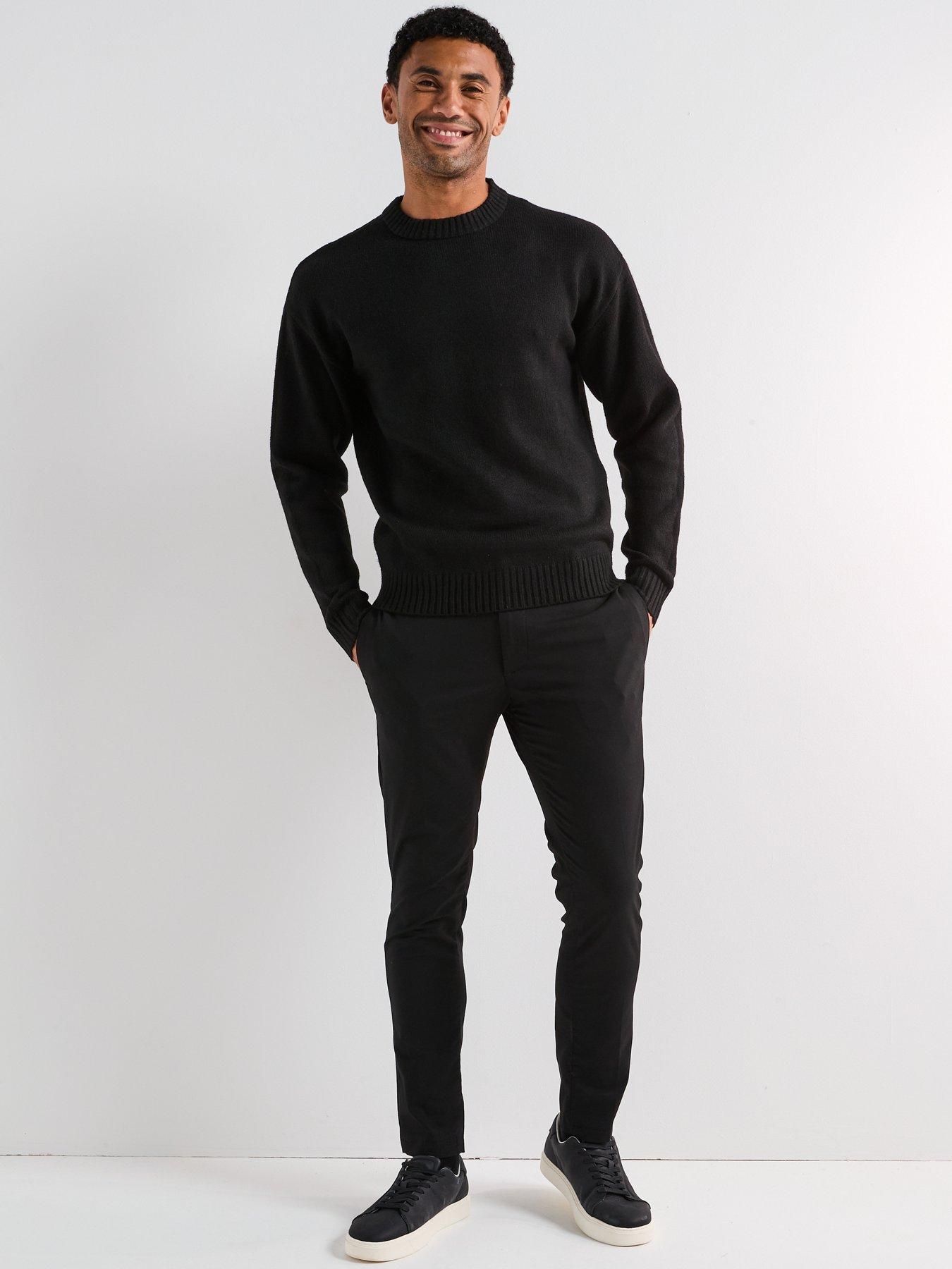  image of jack-jones-ollie-crew-neck-knitted-jumper-black