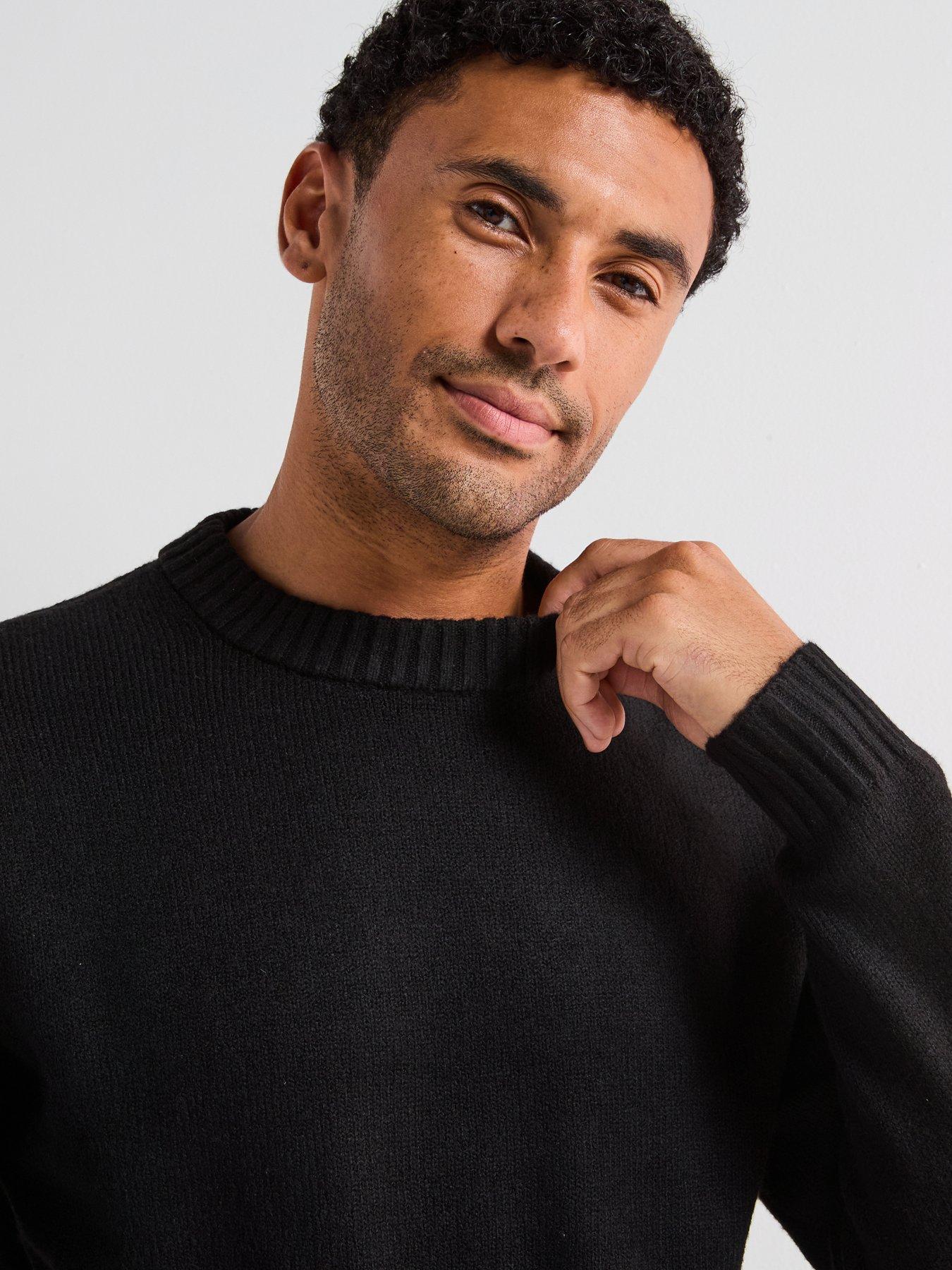  image of jack-jones-ollie-crew-neck-knitted-jumper-black