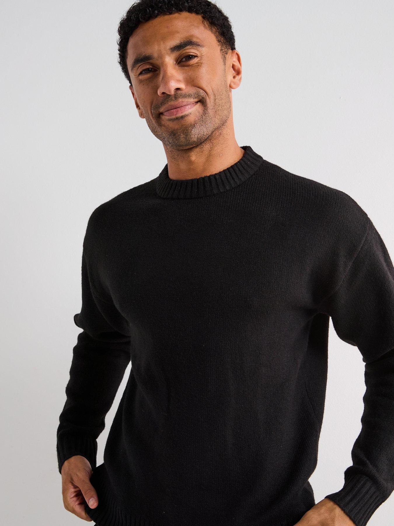  image of jack-jones-ollie-crew-neck-knitted-jumper-black