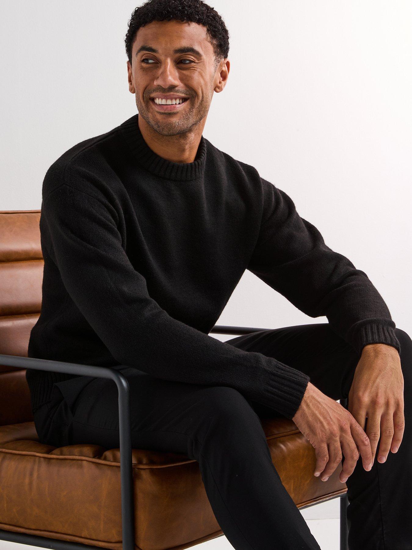  image of jack-jones-ollie-crew-neck-knitted-jumper-black