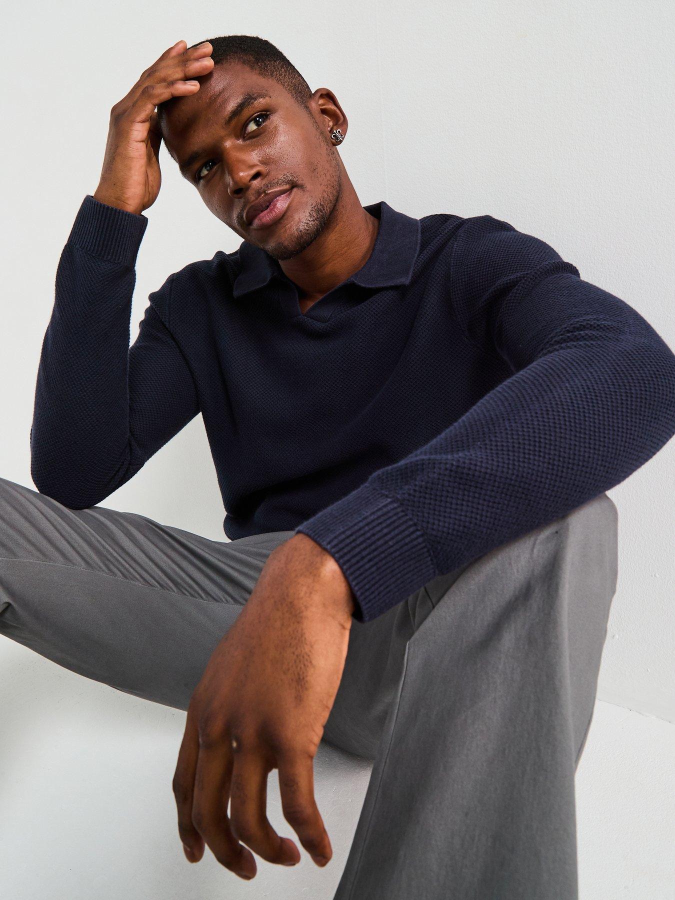 undefined Easton Split Neck Knitted Jumper - Navy