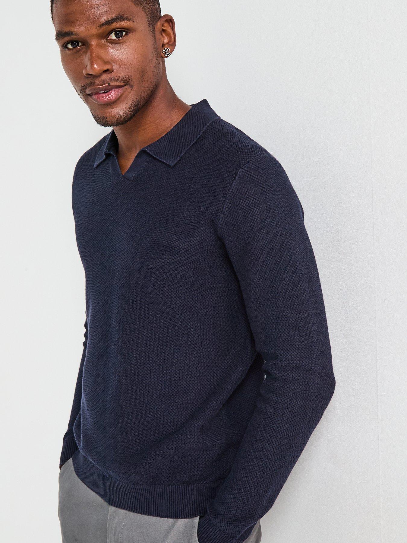 Image 4 of 6 of Jack & Jones Easton Split Neck Knitted Jumper - Navy