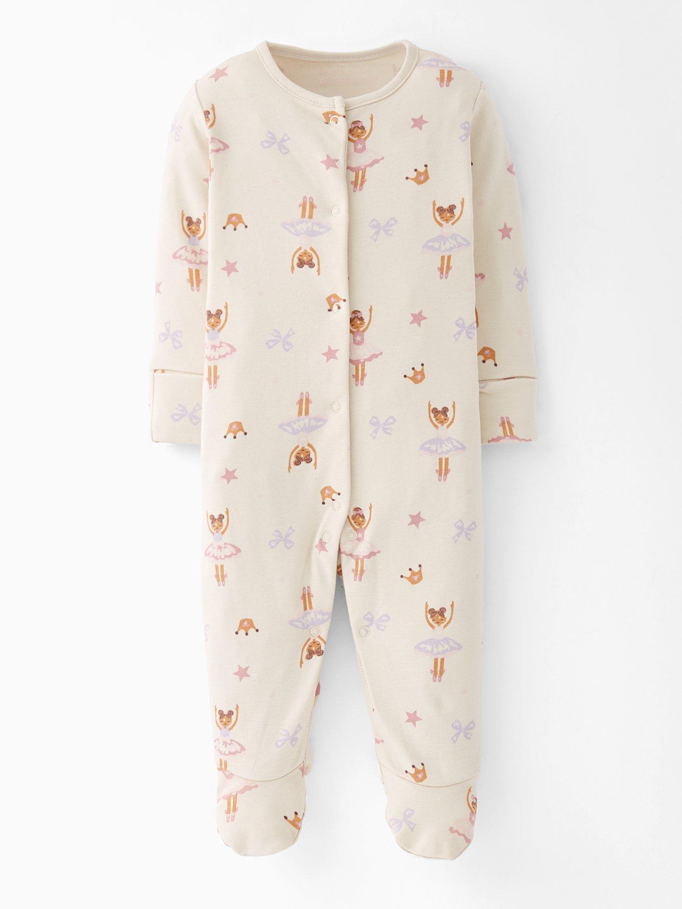  image of the-very-collection-baby-3-pack-ballerina-print-sleepsuits-cream