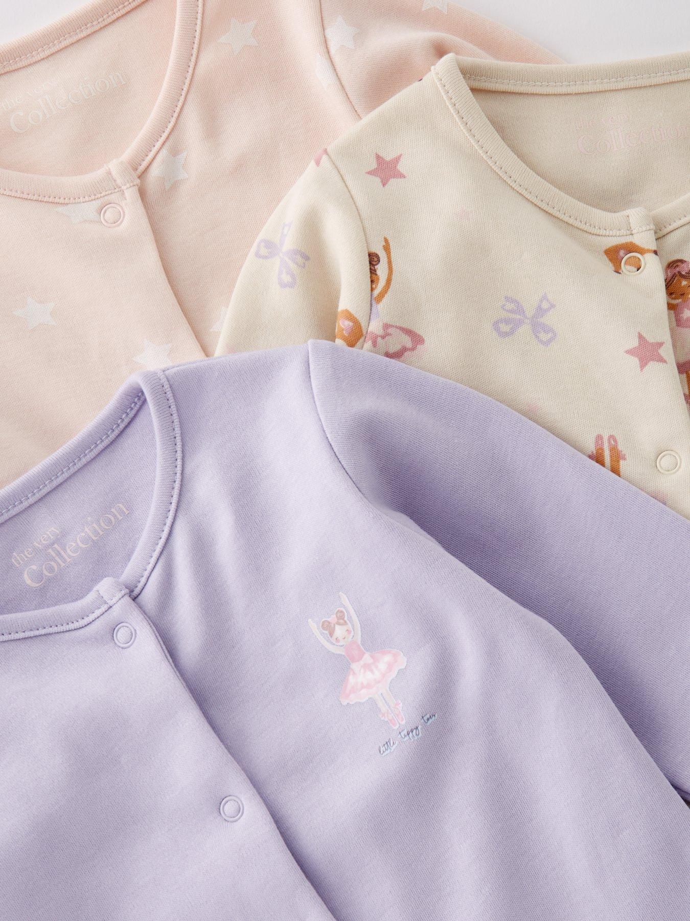  image of the-very-collection-baby-3-pack-ballerina-print-sleepsuits-cream