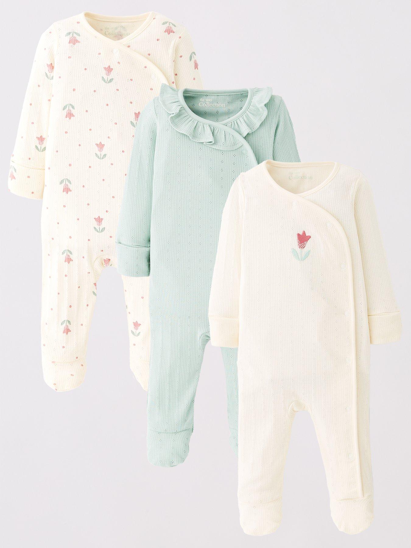 front image of the-very-collection-baby-girls-3pk-pointelle-floral-sleepsuits-creamgreen