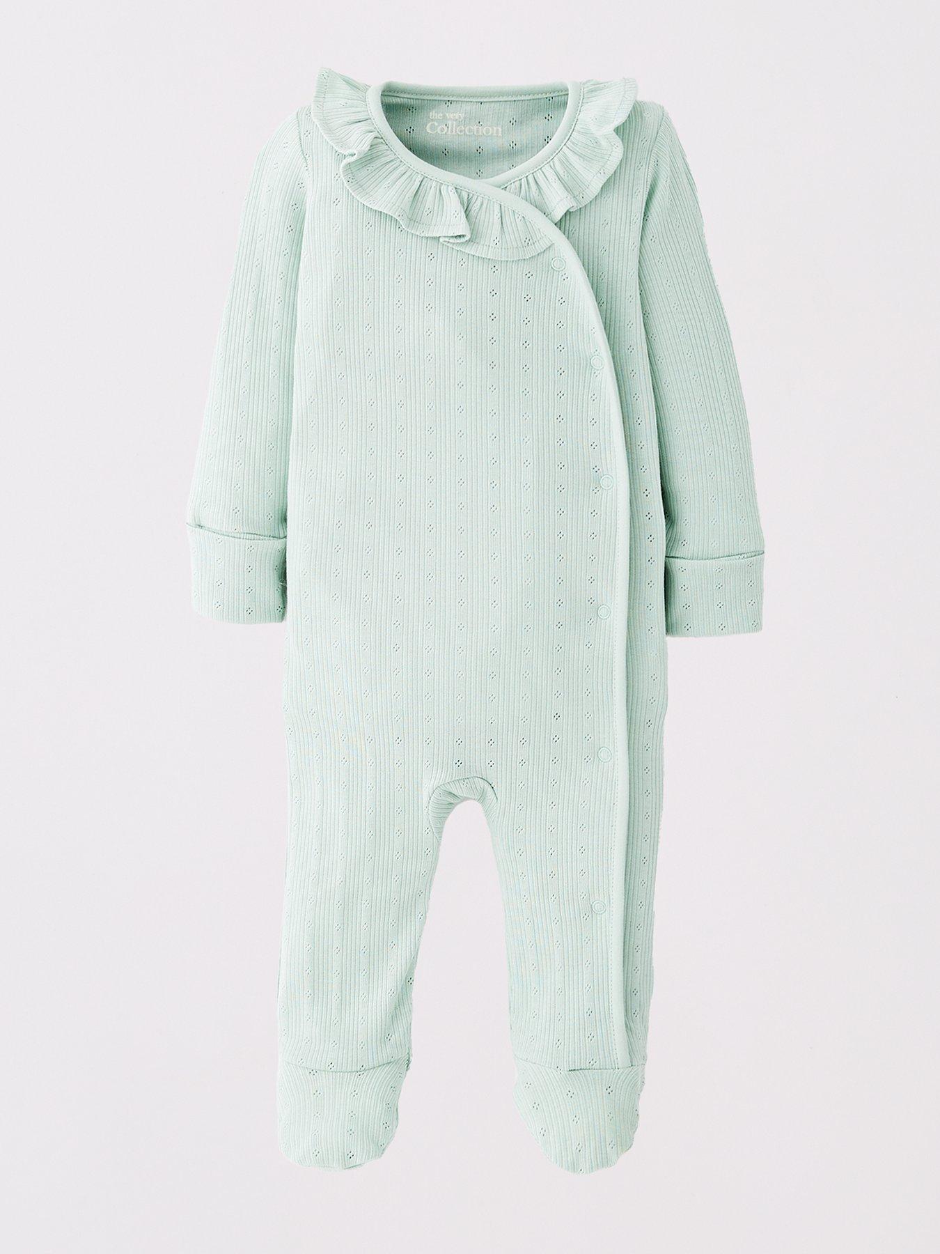  image of the-very-collection-baby-girls-3pk-pointelle-floral-sleepsuits-creamgreen