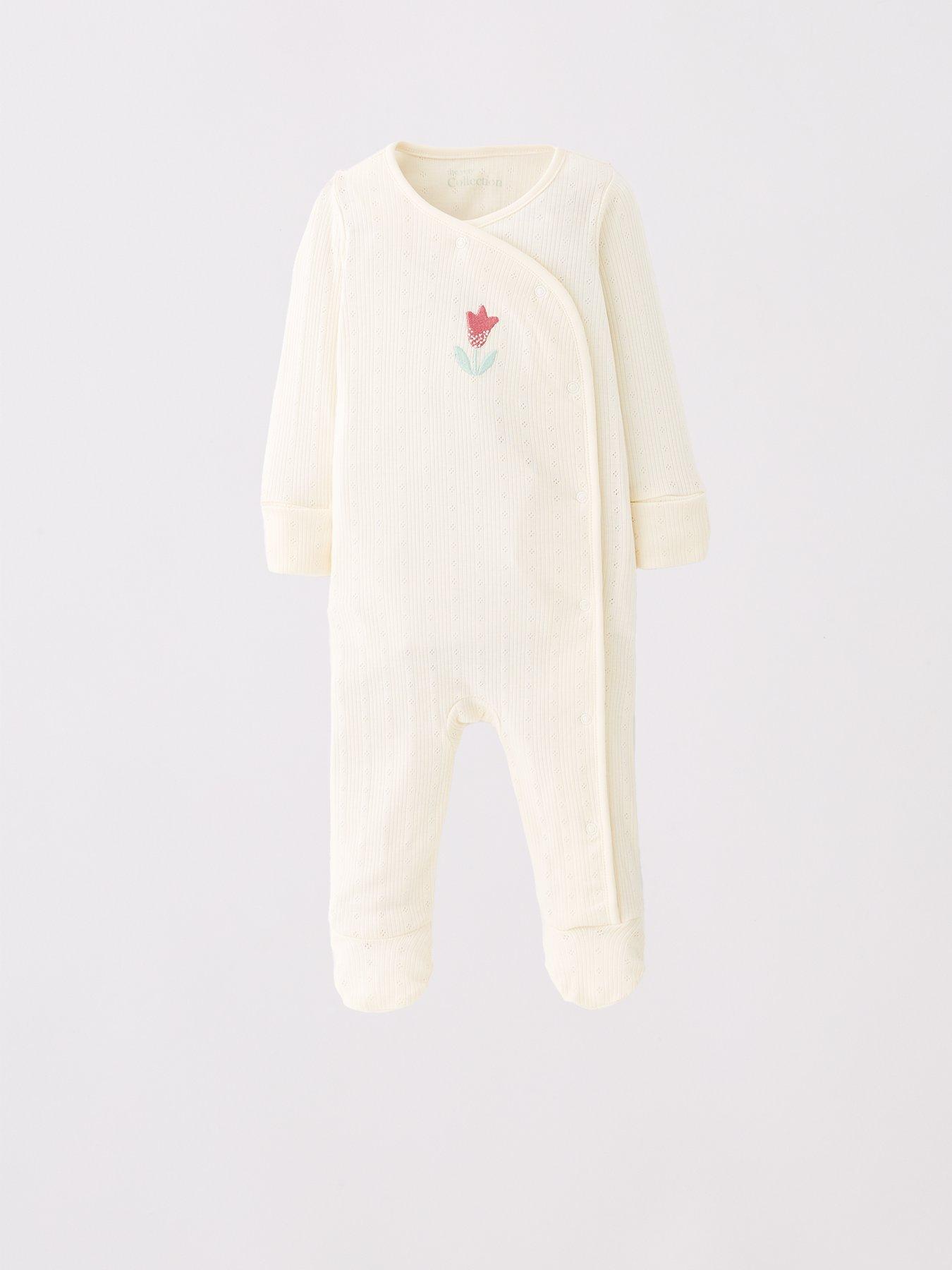  image of the-very-collection-baby-girls-3pk-pointelle-floral-sleepsuits-creamgreen