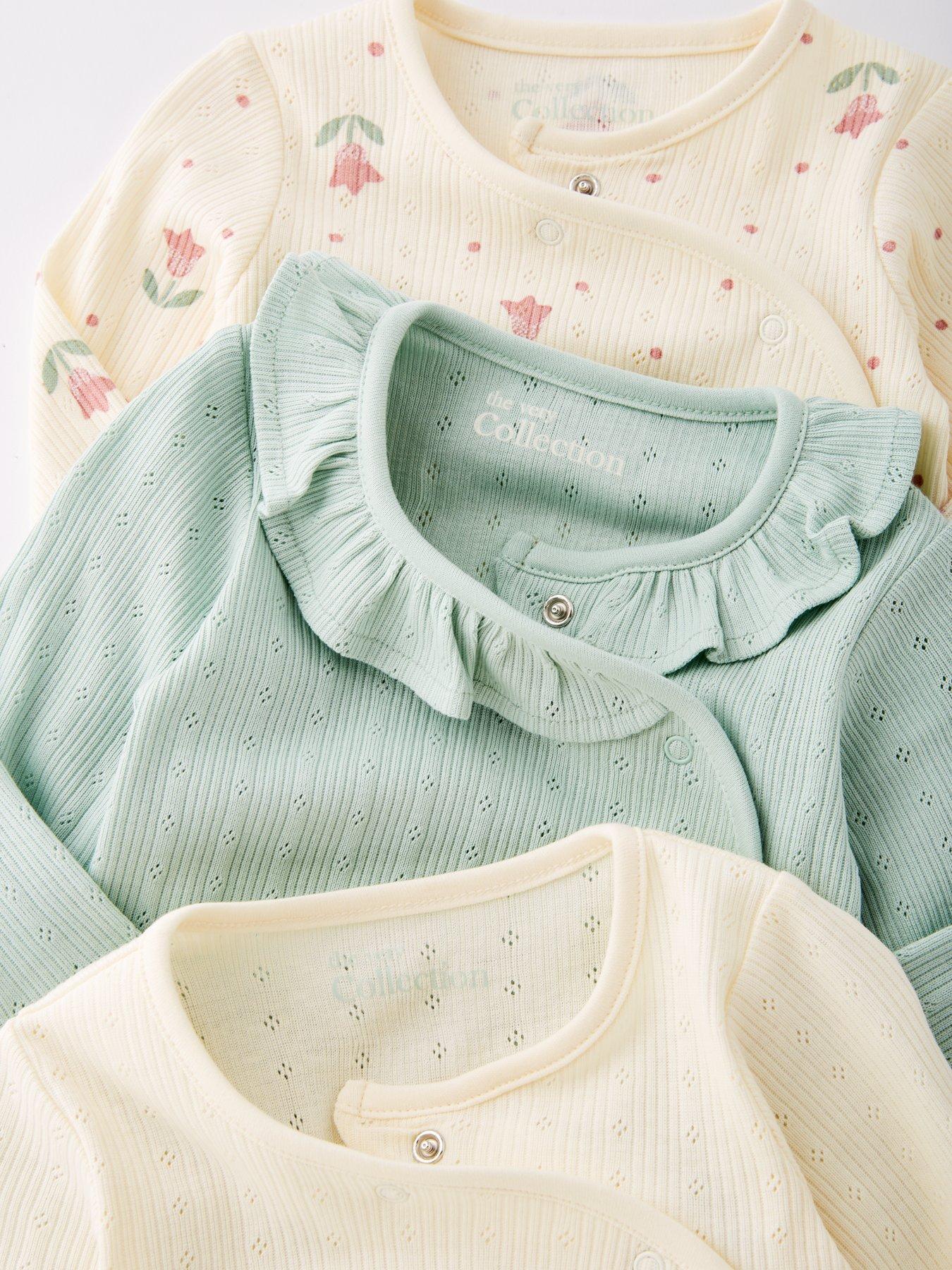  image of the-very-collection-baby-girls-3pk-pointelle-floral-sleepsuits-creamgreen