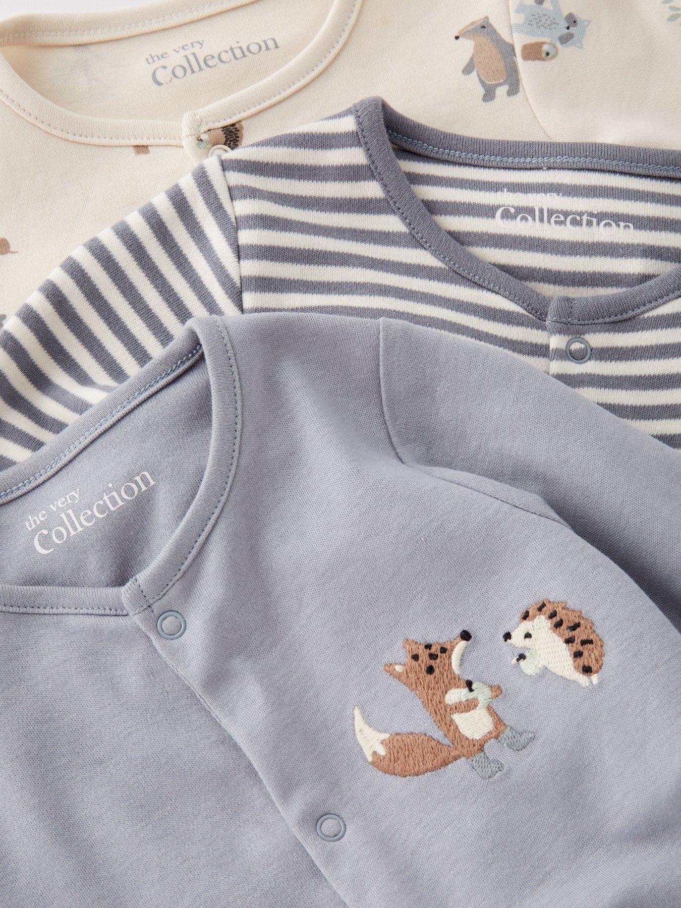  image of the-very-collection-baby-3pk-woodland-stripe-sleepsuits