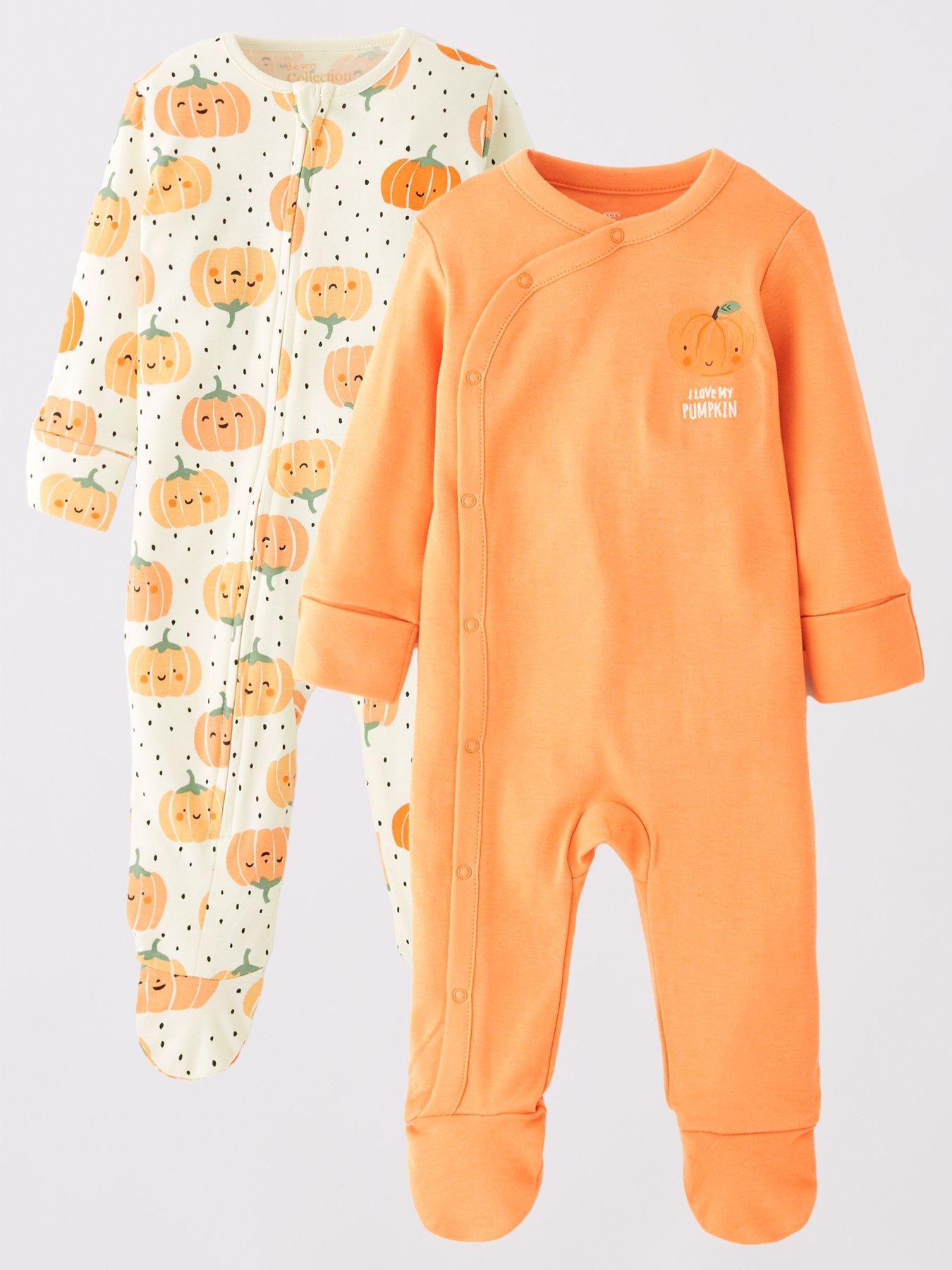 undefined Unisex 2Pk Pumpkin Sleepsuits - Orange