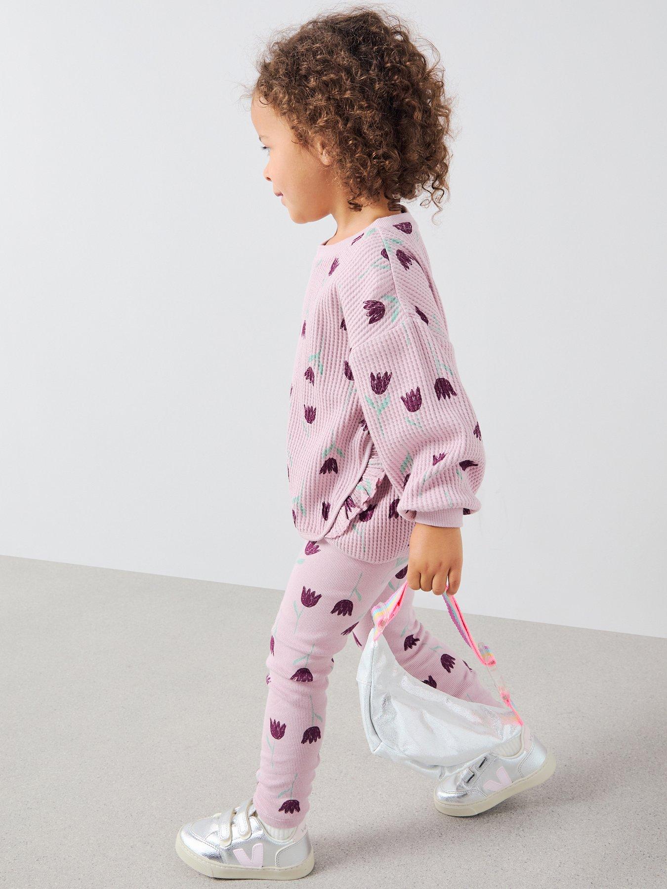  image of mini-v-by-very-girls-waffle-top-and-jersey-legging-set-print