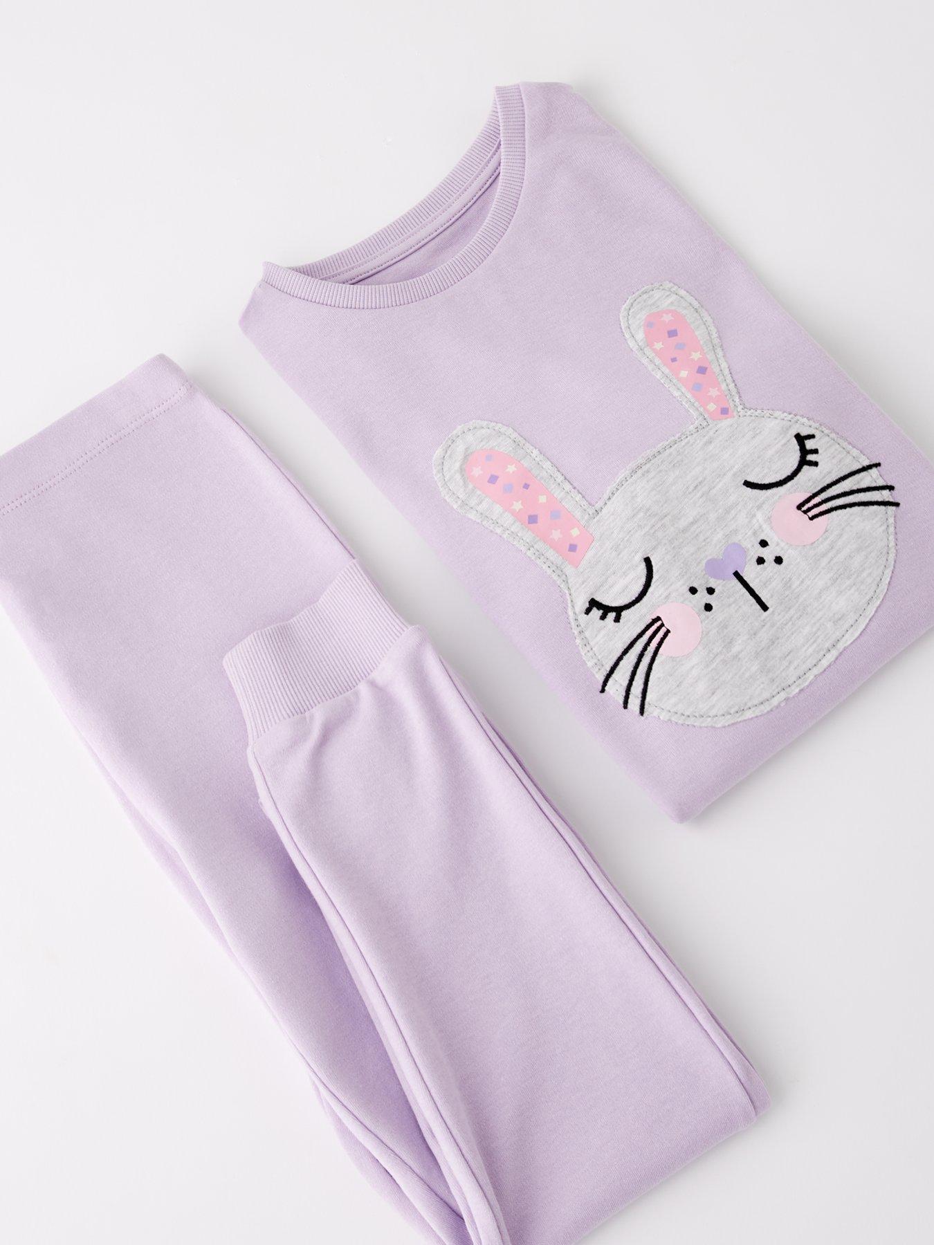 Image 3 of 4 of Mini V by Very Girls Applique Bunny Long Sleeve PJ Set - Purple