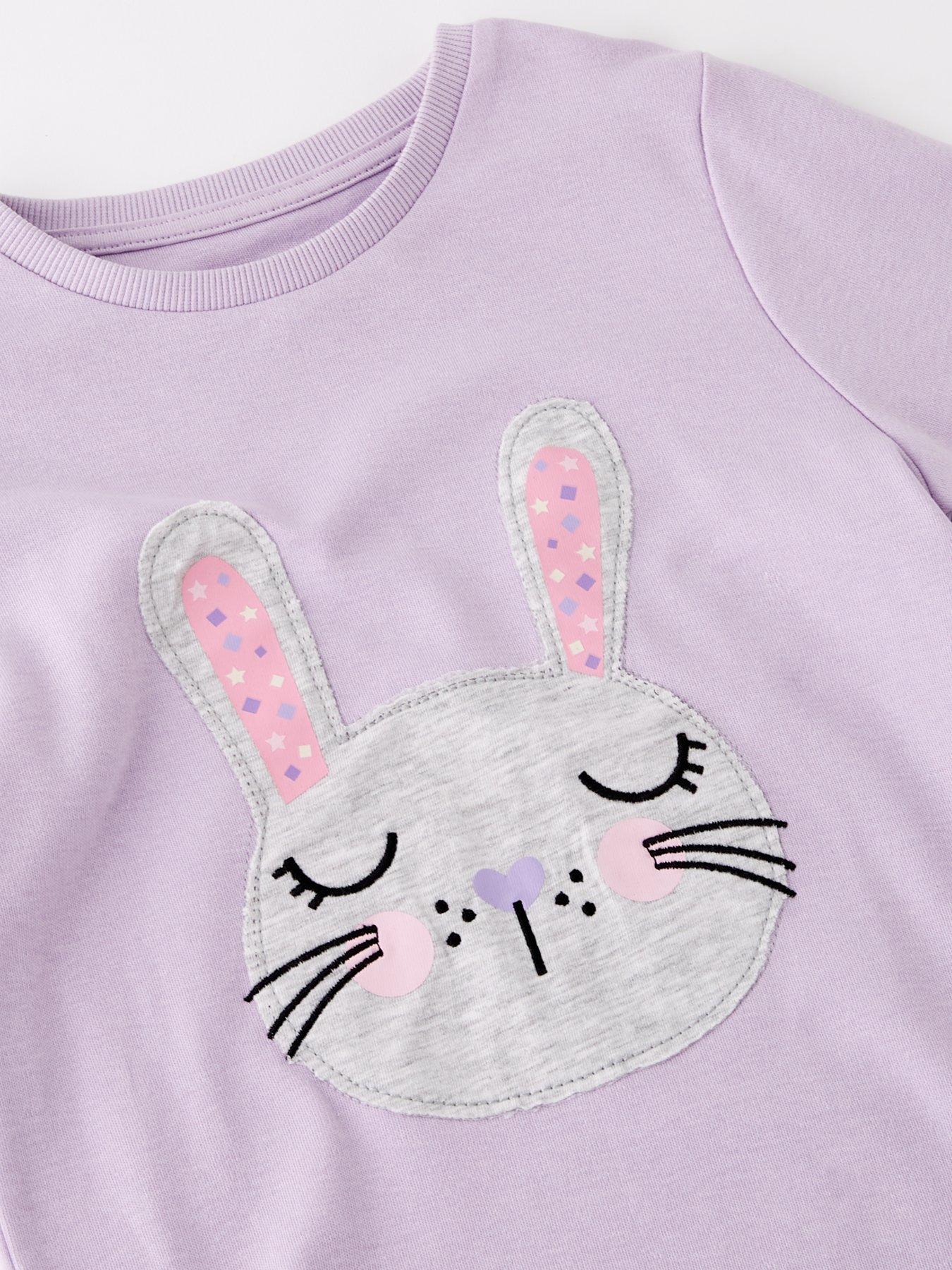 Image 4 of 4 of Mini V by Very Girls Applique Bunny Long Sleeve PJ Set - Purple