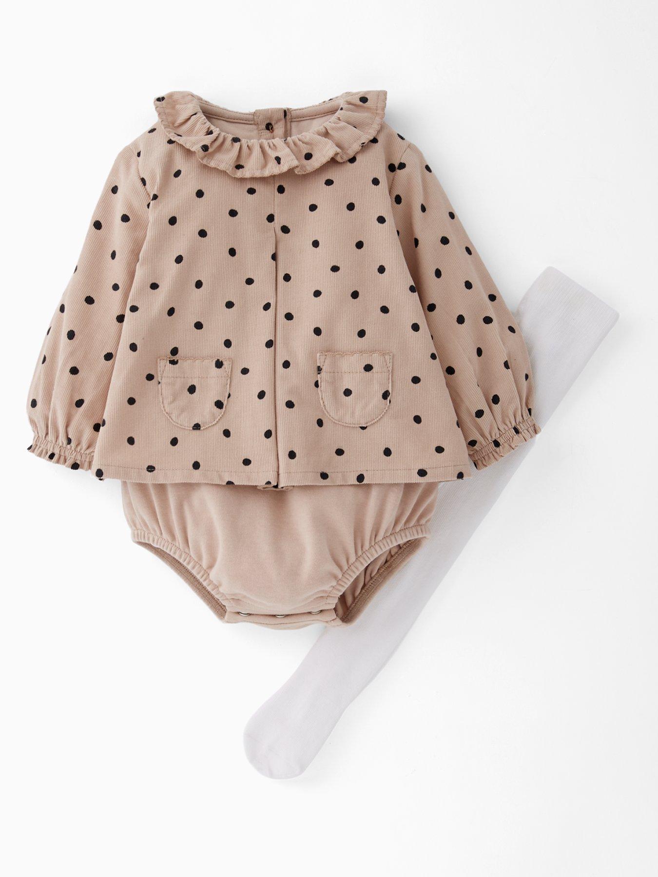 The Very Collection Baby Girls Polka Bloomer With Cream Tights - Brown